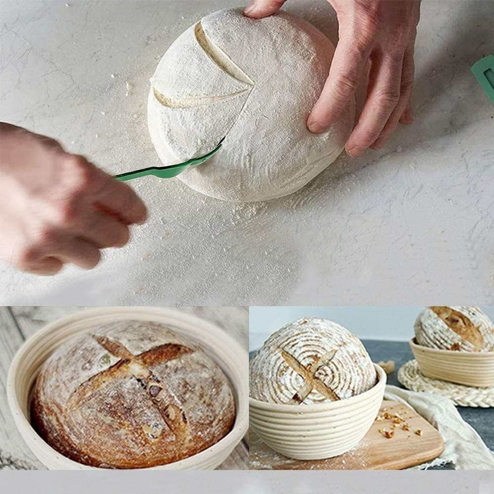 Banneton Bread Proofing Basket Set - Handmade 9 Inch round & 10 Inch Oval for Dough Rising Fermentation Baking with Dough Scraper Linen Liner Cloth Bread Lame image number 3