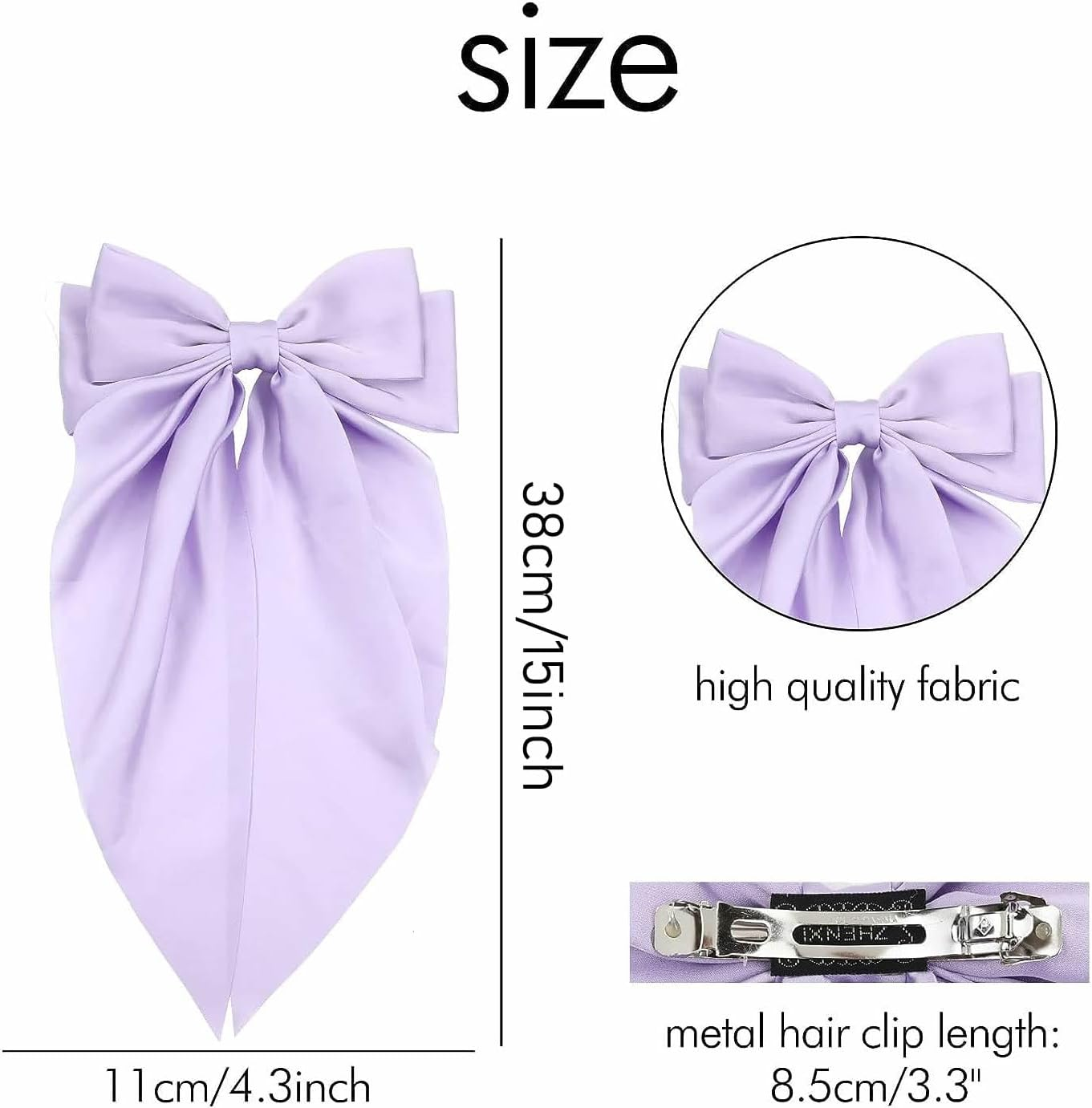Yoosit 8 Pack Satin Big Large White Pink Red Blue Black Ribbon Hair Bows for Women Oversized Giant Bow with Long Tail Clips Bowknot French Barrette Girl Bun Ponytail Holder Accessories, 8.0 Count image number 6