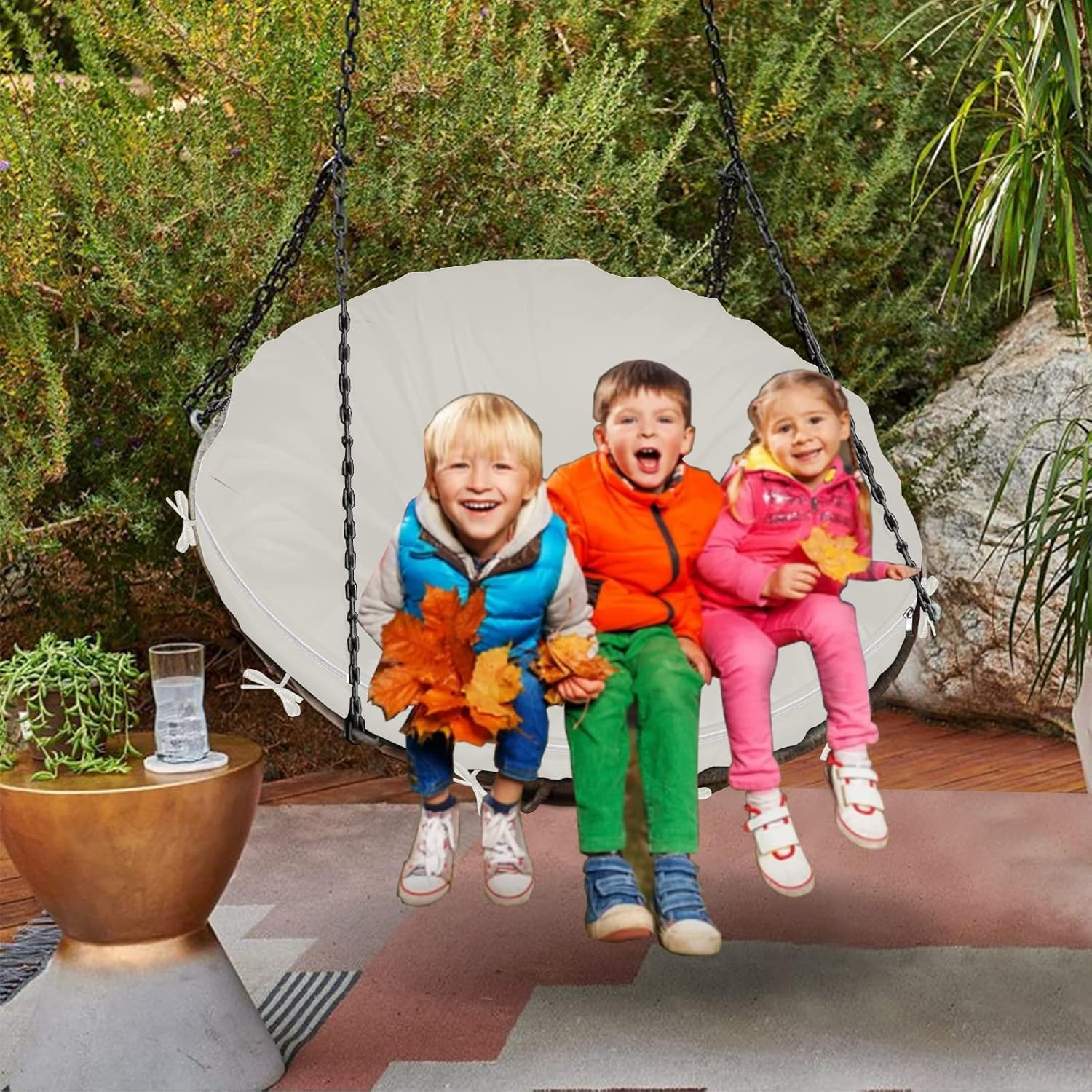 Iceberg Elf Papasan Cushion Cover Only,(For 40In-50In Outdoor Papasan Chair Cushion Covers) Beige Zipper Design for Easy Closure and Removal, Silky Smooth Fabric image number 3