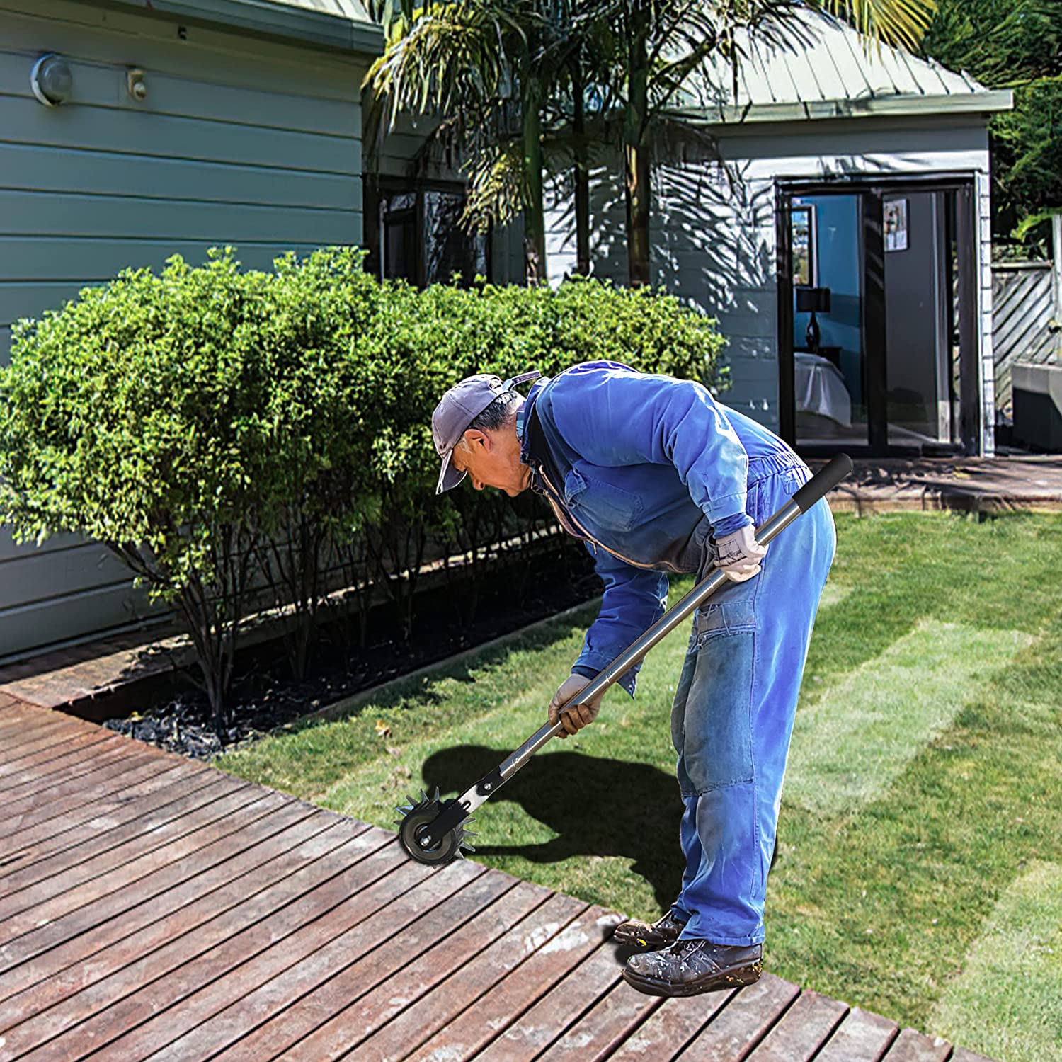 Wheel Rotary Edger, Rotary Shear, Sidewalk Manual Lawn Edger, Strong 3 Sections Stainless Steel Handle with Cushion Grip, 58.3-Inch