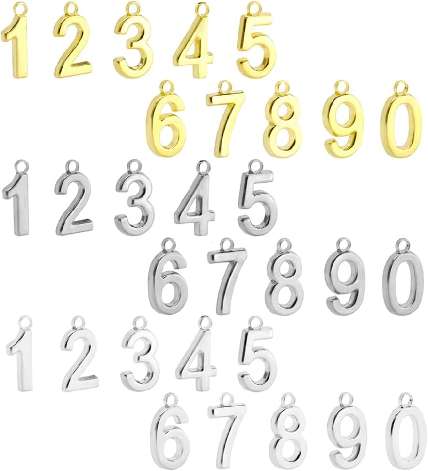 BEADNOVA 30Pcs Rhodium/Gold/Silver Plated Number 0-9 Charm for Jewelry Making