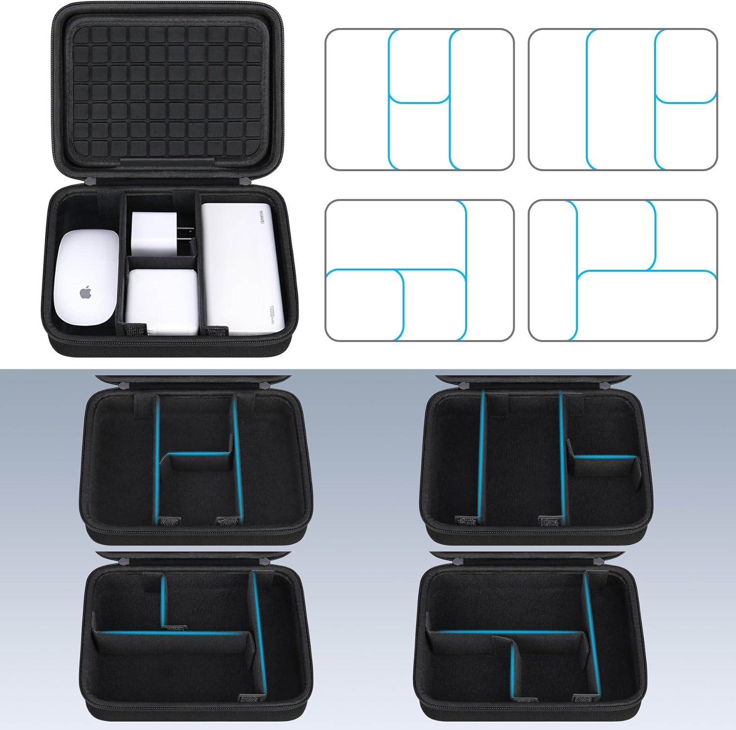 Lacdo Hard Travel Electronic Organizer Case for Macbook Power Adapter Charger, Cables, Cords, Apple Pencil, Mouse, Power Bank, USB Flash Disk, SD Cards EVA Protective Portable Accessories Bag, Black - Gray image number 5