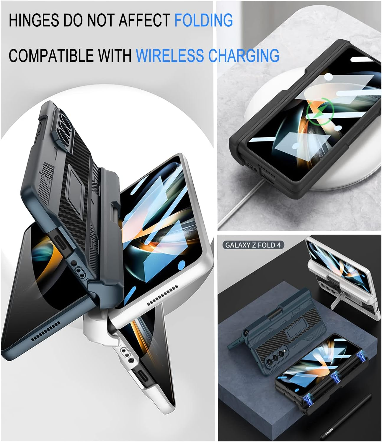 COCOING Samsung Z Fold 4 Case with S Pen Fold Edition, Hinges Protect Built-In Pen Holder, Screen Protector, Stand, Military Drop Protection (Black)