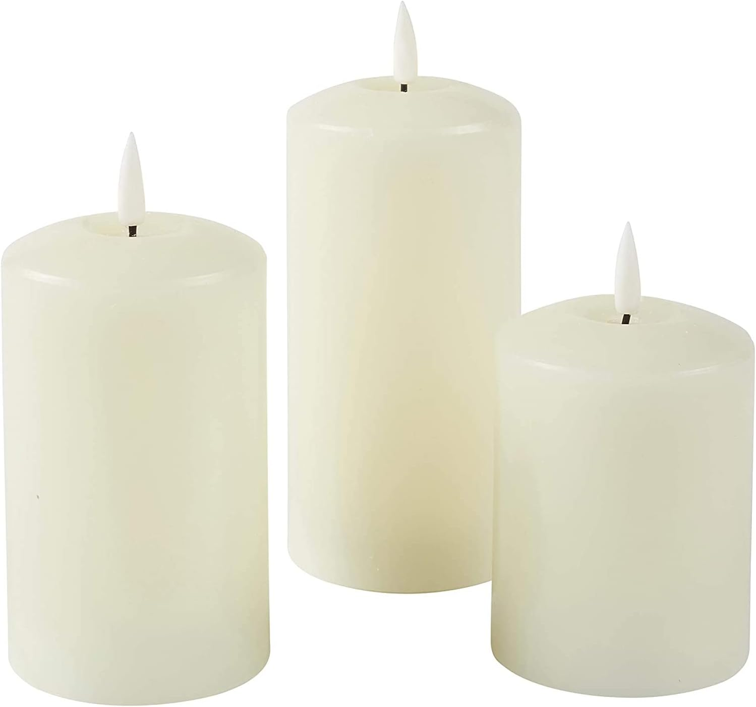Set of 2 LED Ivory Wax Pillar Candles - 3 Size Options - 13.5Cm image number 2