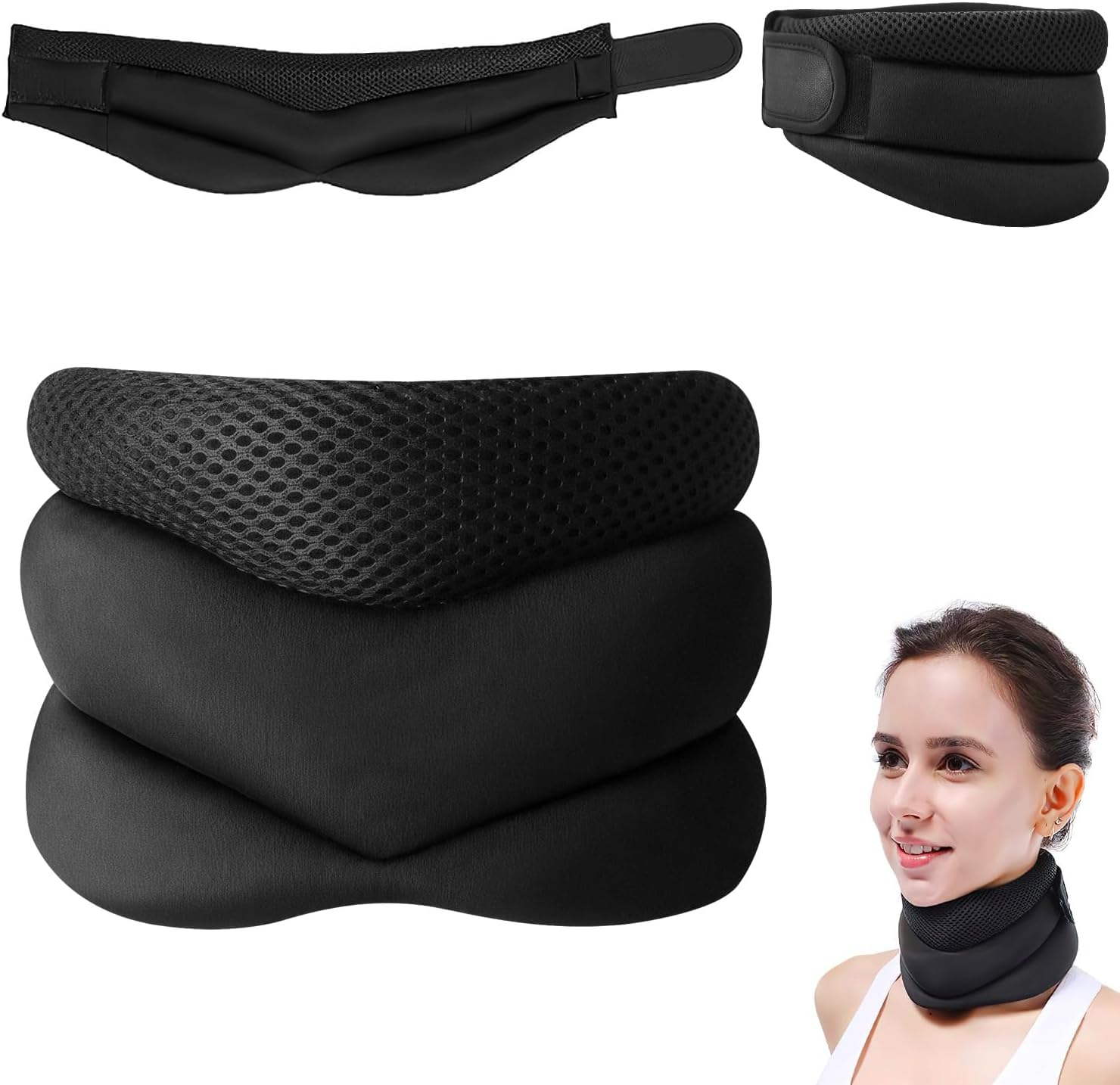 Anti Snoring Neck Support Brace &ndash; Adjustable Cervical Neck Brace & Collar for Pain Relief, Neck Traction Device for Sleeping &ndash; Ergonomic V-Shaped Design, Breathable Ice-Silk Fabric (42Cm) image number 1