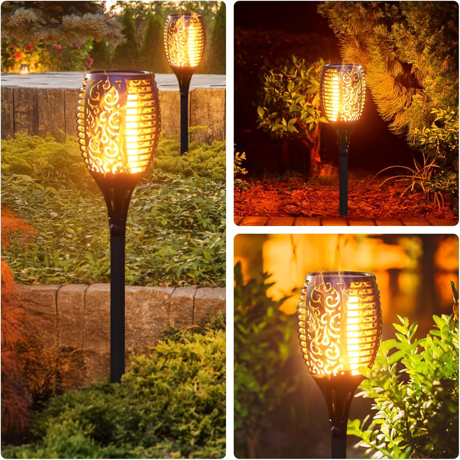 Xmart 96 LED Solar Lights Outdoor Upgraded 4 Pack, Super Larger Size, IP65 Waterproof Solar Torch Light with Flickering Flame, Solar Tiki Torches Decoration Lights, for Path Yard Garden image number 4