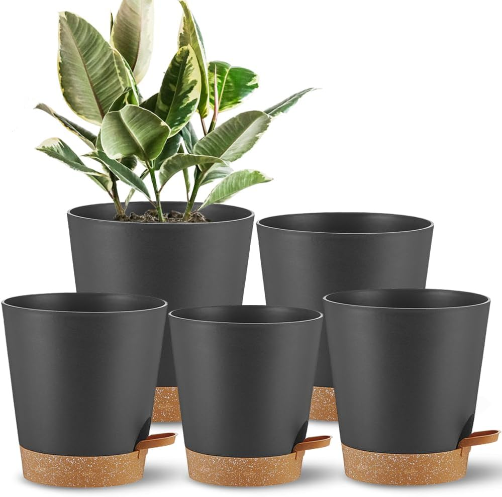 12Inch/2Pcs Self Watering Green Plastic Plant Pot Flower Planters with Drainage Hole and Deep Reservoir Large Planting Pots for for All Houseplants,Succulent, African Violets, Flowers and Cactus
