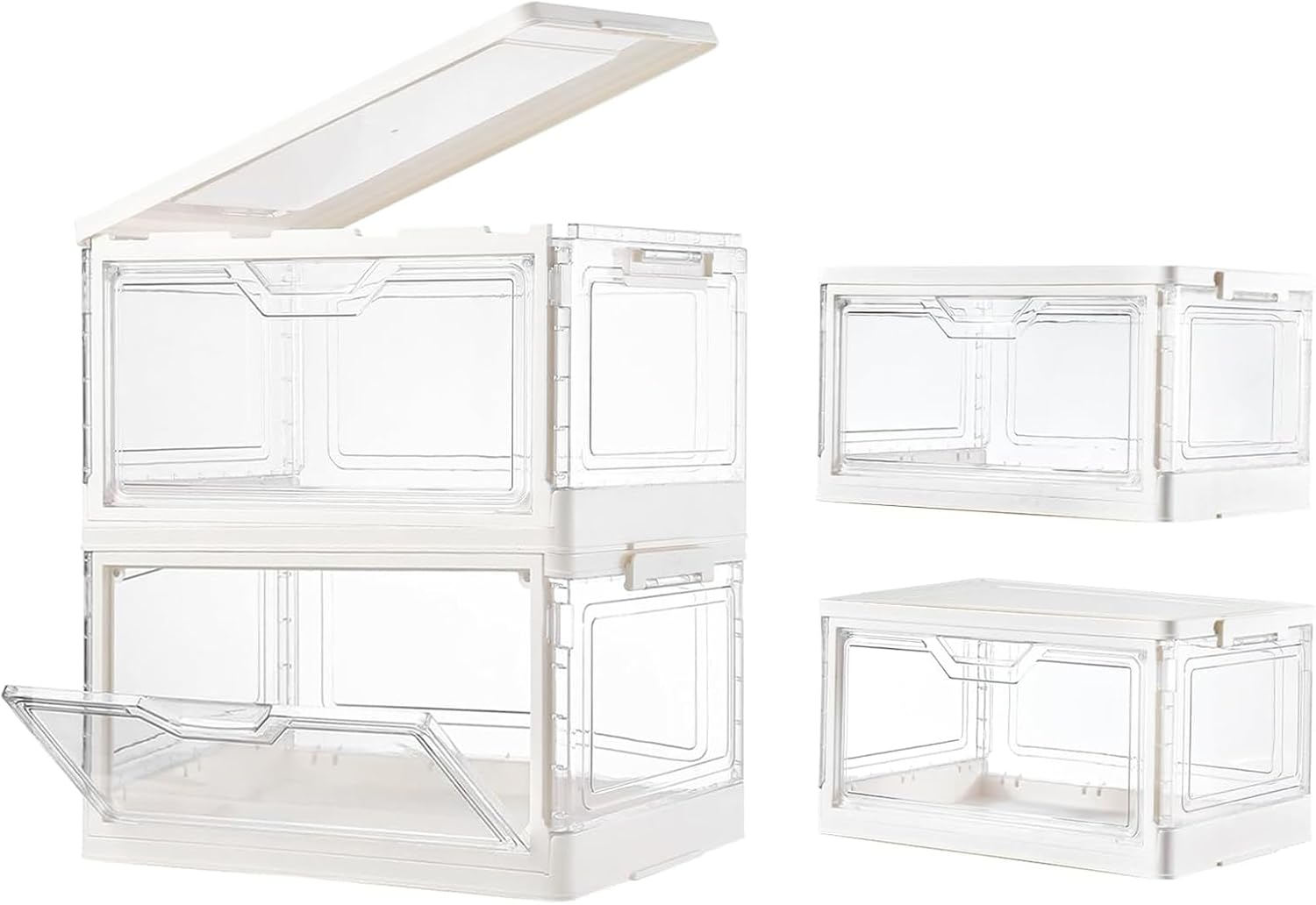 Stackable Plastic Storage Bins with Lids, Foldable Closet Organizers and Storage, 2 Drawer Storage Organizer，Clear Stackable Containers for Wardrobe,Bedroom,Office,Dorm (2 Tier-2Lids) image number 6