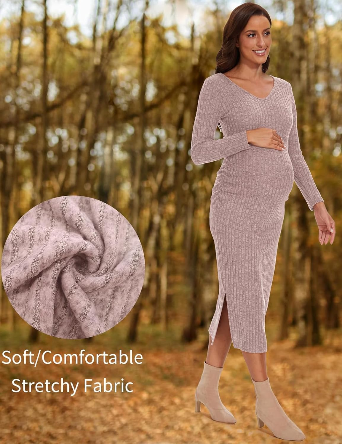 Maternity Sweater Dress,Turtleneck Ribbed Long Sleeve Maternity Dress for Casual/Photoshoot/Baby Shower