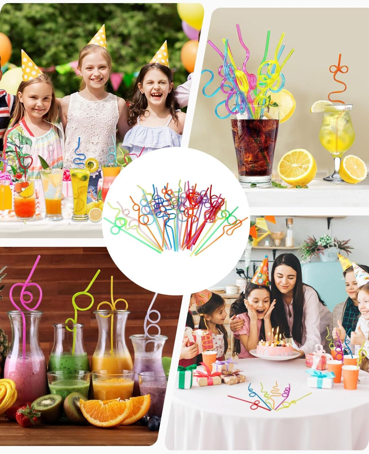KGDUYC Pack of 12 Curly Shapes Straws, Colourful Plastic Long Reusable Straws for Cold Drinks, Cocktails, Children'S Birthday Parties, Weddings