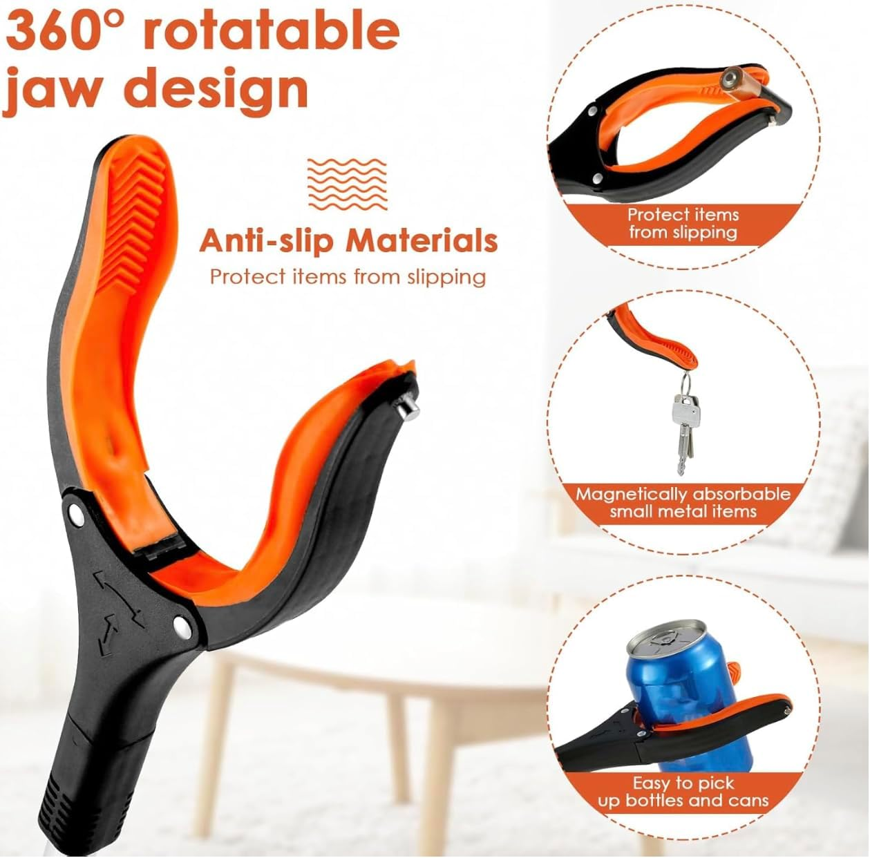 2-Pack Grabber Reacher Tool, 81 Cm Long Foldable Pick up Stick, 360-Degree Rotating Anti-Slip Jaw with Magnetic Grip, Orange image number 2