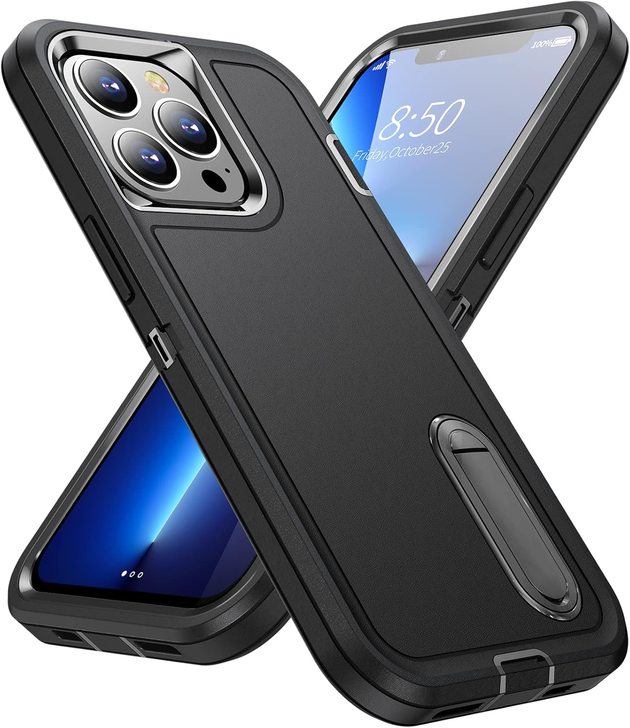 Shockproof Case for Iphone 13 Pro Case with Kickstand,Military Grade Drop Protective,Heavy Duty Hard Back 3-Layer Protective Phone Cover for Iphone 13 Pro (Black) image number 2