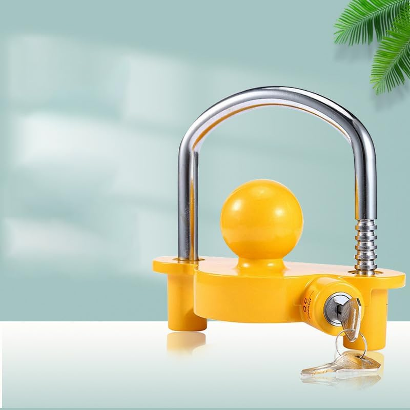Universal Ball Coupler Yellow Coupler Lock Trailer Hitch Security Adjustable Lock for Enhanced Caravan Security, Curved with 2 Keys, Fits Fits 1-7/8",2&rdquo;, 2-5/16" Coupler image number 5