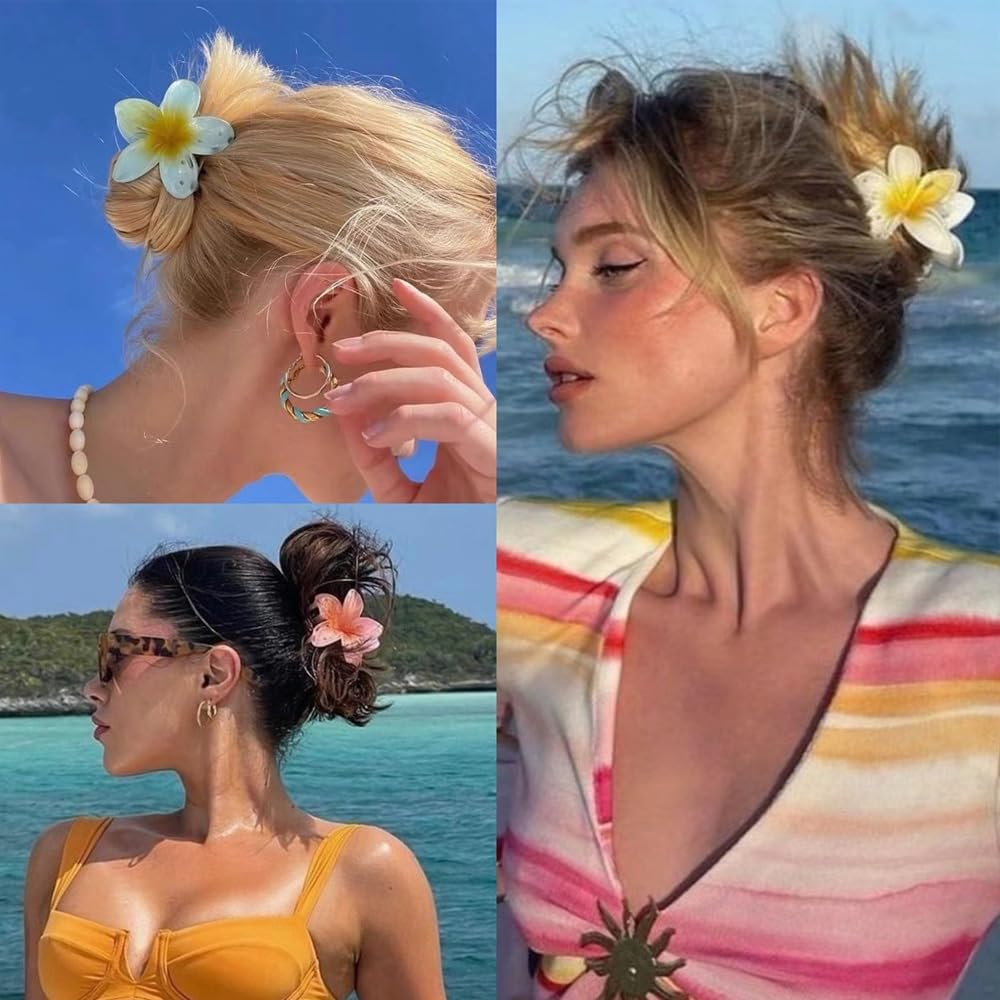 TOFBS Pack of 10 Egg Flower Hair Clips for Thick Thin Hair Bohemian Hawaiian Hair Clips for Women Hair Styling Hair Claw Beach Party Pool Holiday Accessories image number 4