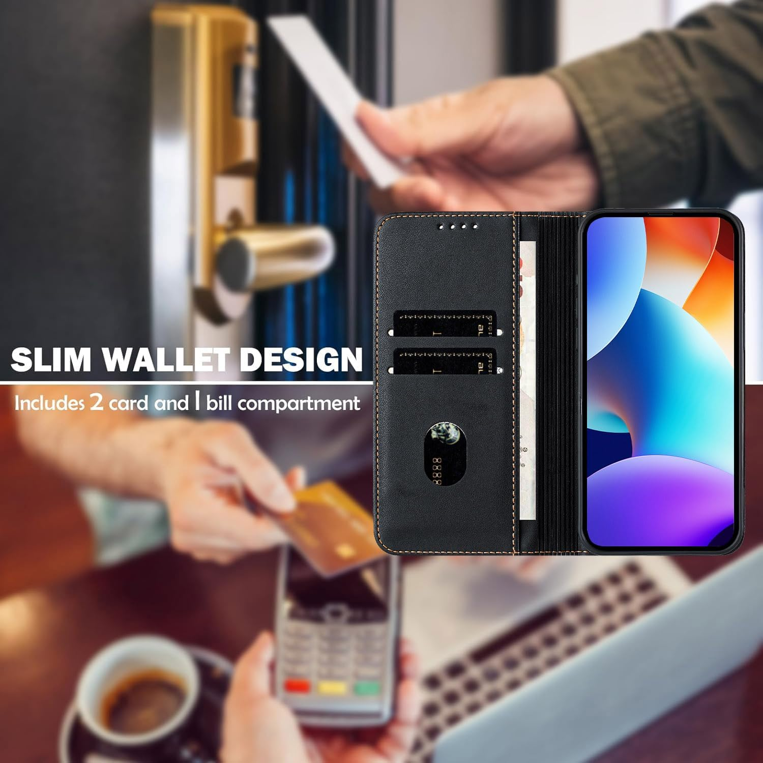 XINYEXIN Case for Xiaomi 15T 5G, PU Leather Mobile Phone Case with RFID Protection, Card Slots, Magnetic Flip Case with Stand, All-Round Protection - Black image number 6