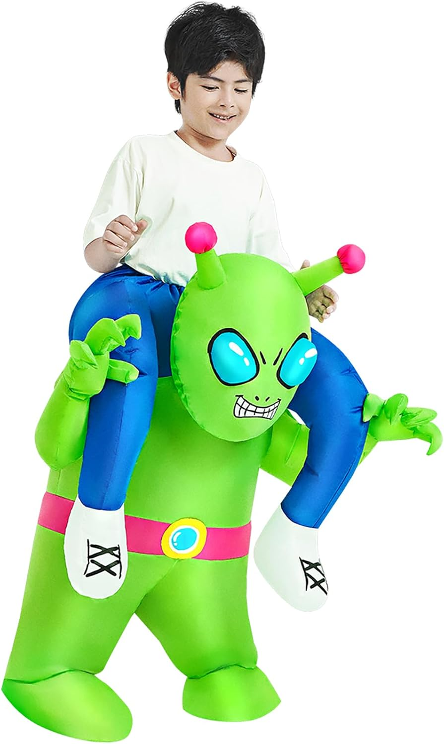 LUVSHIE Inflatable Alien Costume Blow up Costumes Ride on Alien Suit Onesie for Men Women Fancy Party Halloween Cosplay Dress Green image number 2