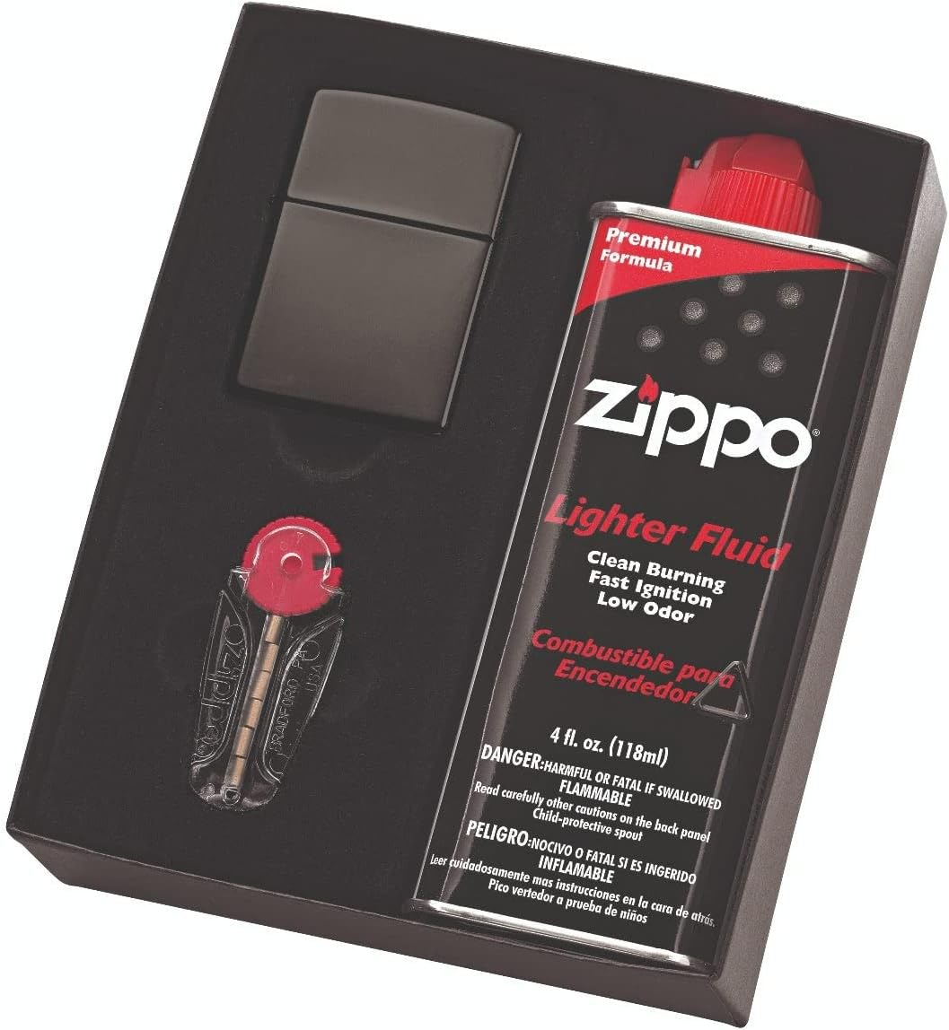 Zippo Black Ice Lighter with Fluid and Flints, Gift Set