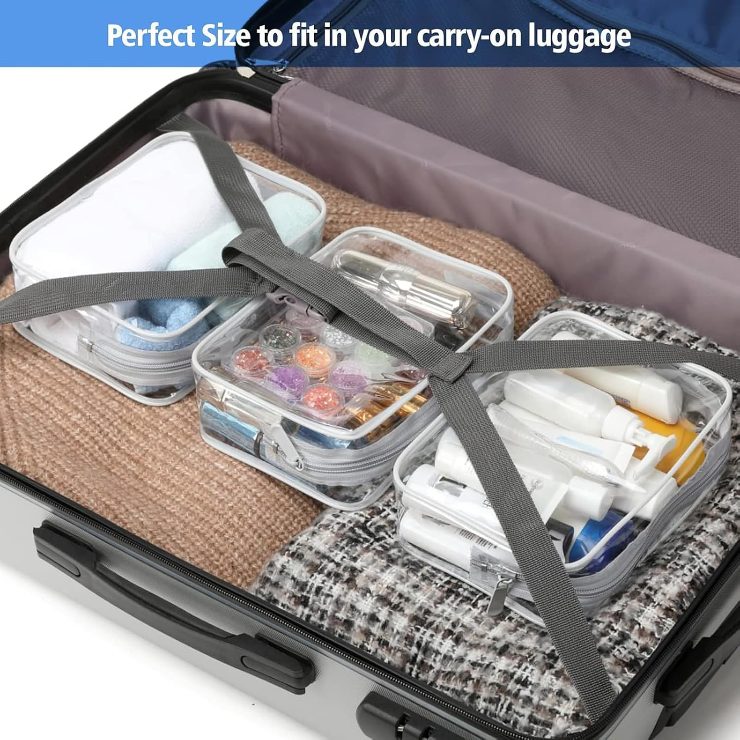 Clear Toiletry Bag, 3 Pack Large White Transparent Travel Toiletry Bags for Airport Security, Gym Organisation, Daily Cosmetic Storage image number 2