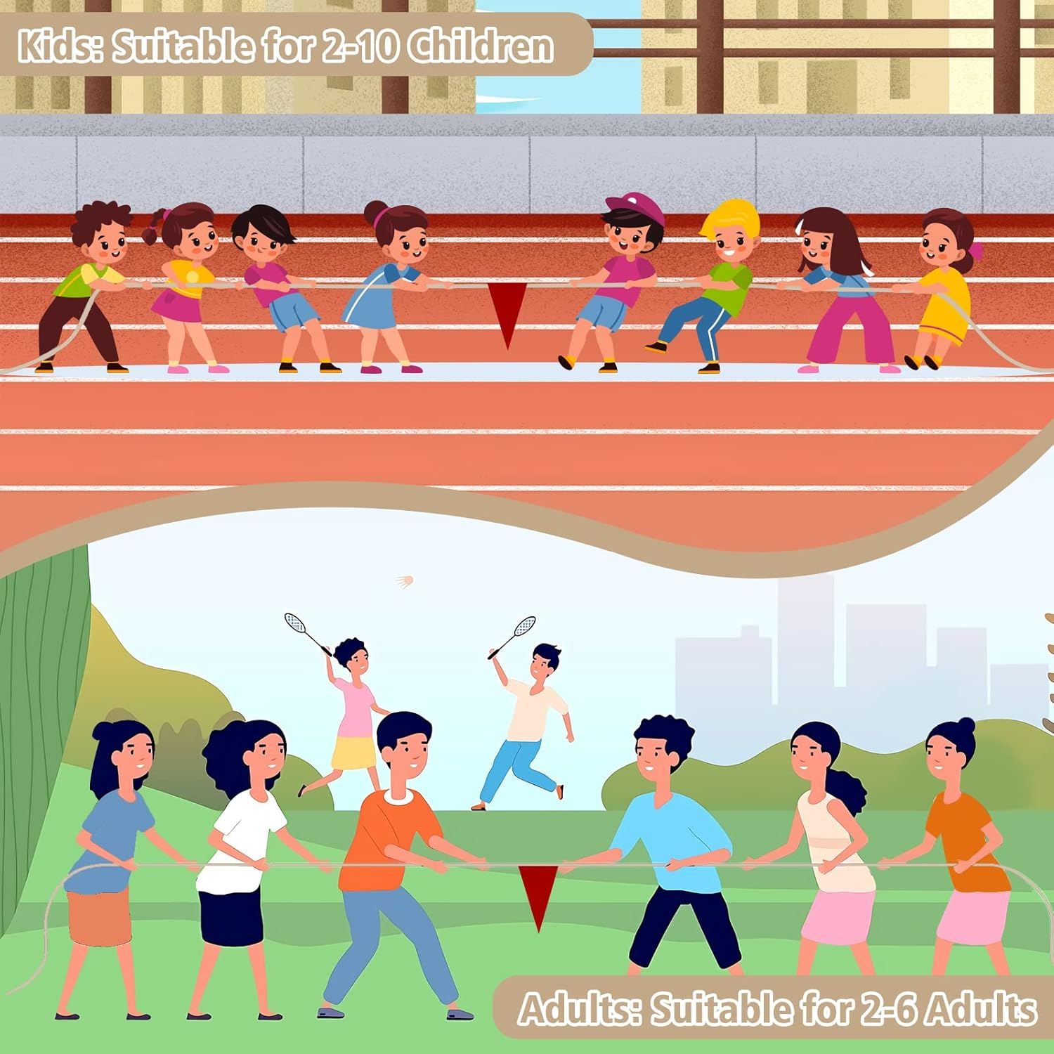 Tepartok 25FT Tug of War Rope Game Set for Kids & Adults, Family Reunion Games, Lawn & Backyard Fun, Includes Rope, Prizes, Storage Bag, Center Flag, Referee Flag & Whistle