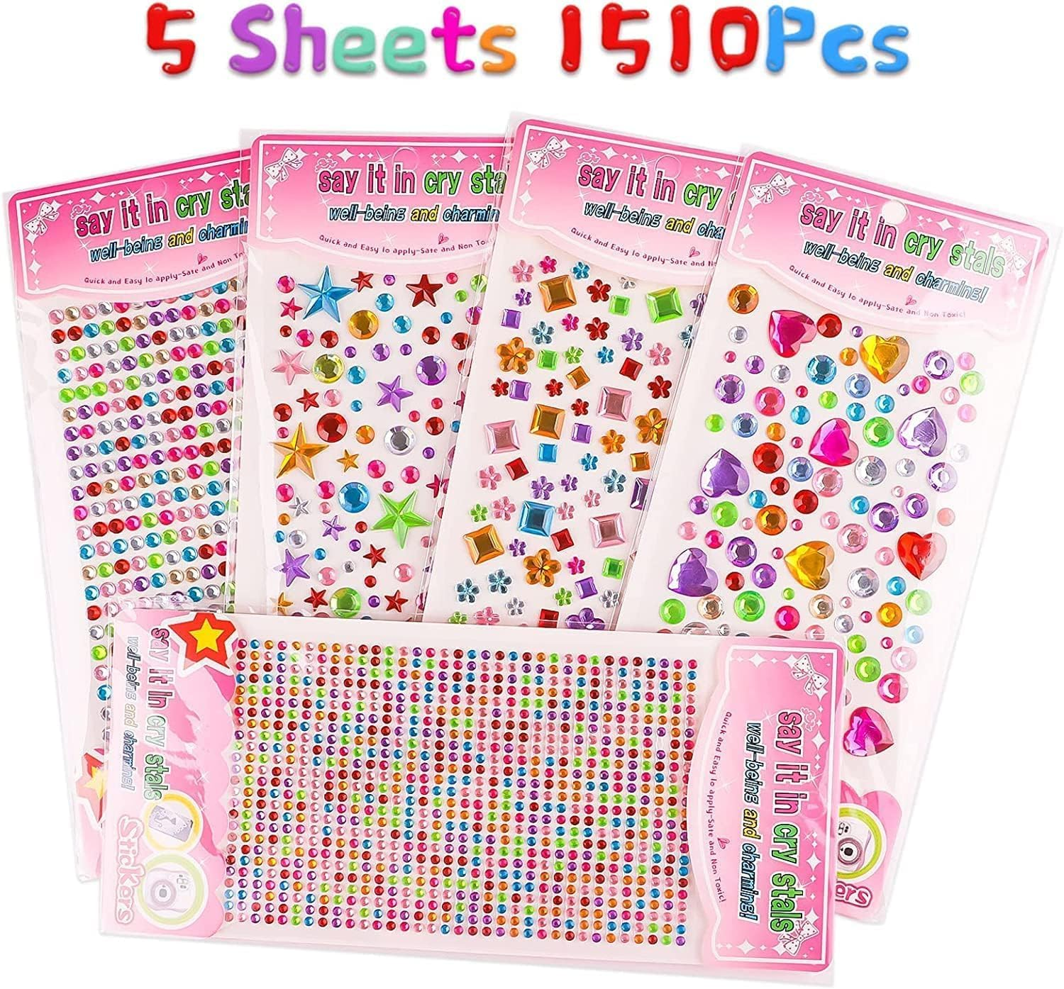 Gem Stickers, 1510 Pcs Rhinestone Self Adhesive Jewel Stickers, Bling Gems for Crafts, Stick on Gems for Makeup, DIY, Eye, Nail, Multiple Shapes. image number 3