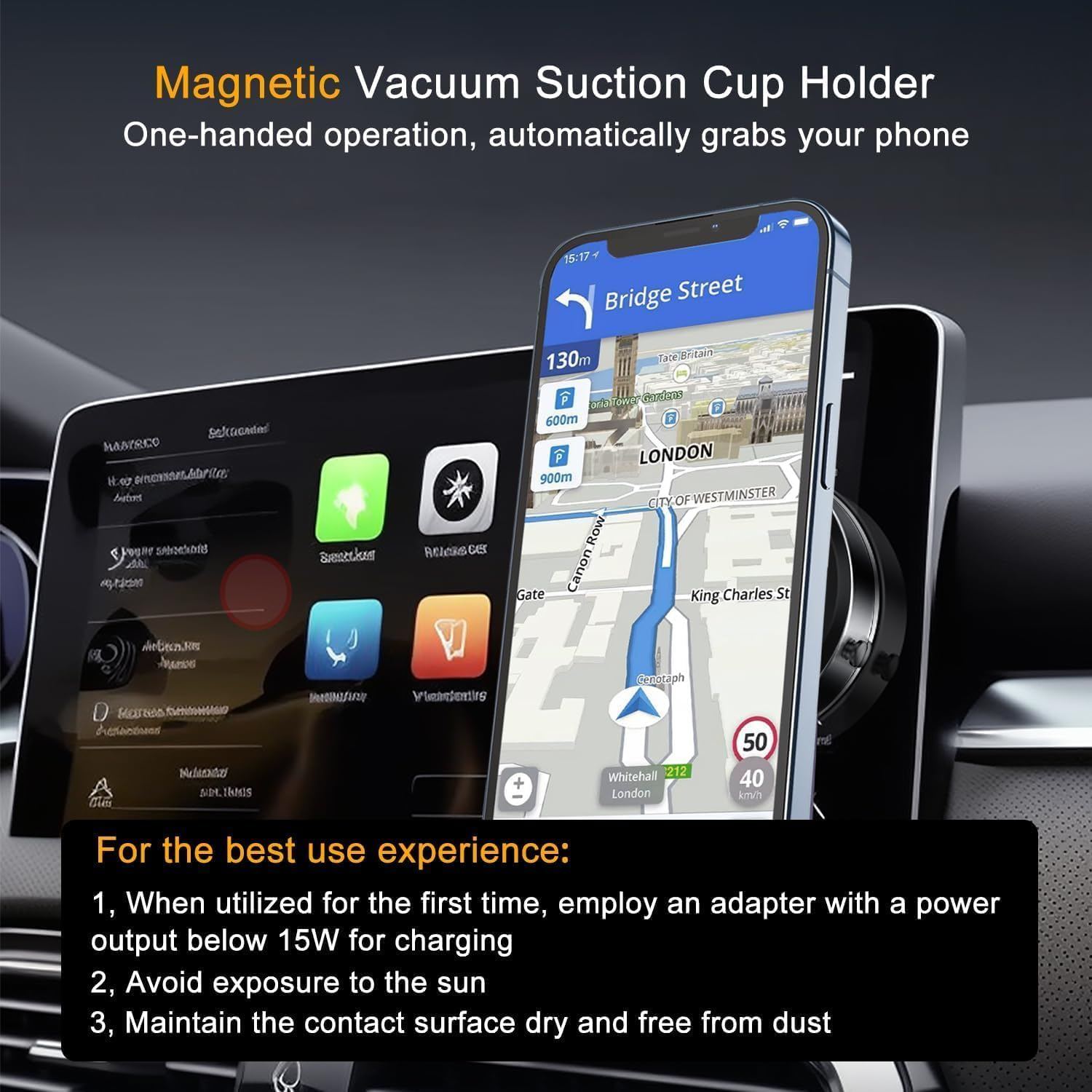 Necomi Electric Vacuum Magnetic Suction Phone Mount, Handsfree Magnetic Car Phone Holder, Double-Sided Phone Holder Compatible with Car Dashboard Installation, Smooth Surface, Phone（Black） image number 5