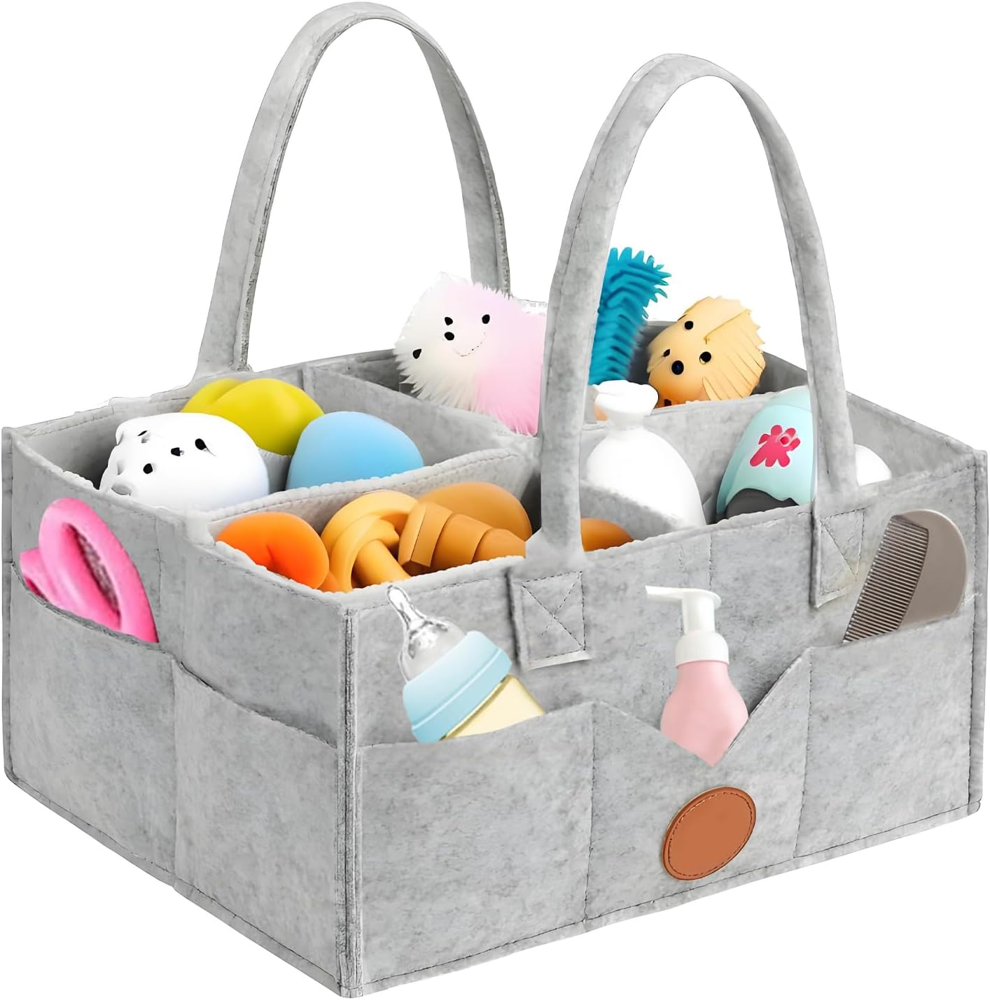 Jotia Modern Gray Diaper Caddy Organizer, Felt Cloth Nursery Storage Bin and Car Organizer, Baby Storage Basket for Diapers and Baby Wipes, Changing Table Organizer for Indoor Outdoor image number 4