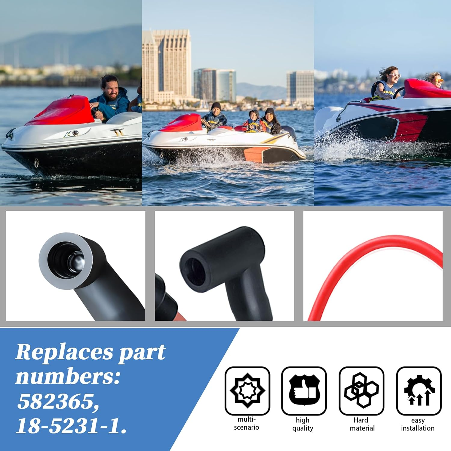 10Mm Lead Wire Spark Plug 582365 9.5"Spark Plug Wire Set Compatible with Johnson Evinrude 80-140 Hp V4 Outboards(4Pcs Spark Plug Wires) image number 1