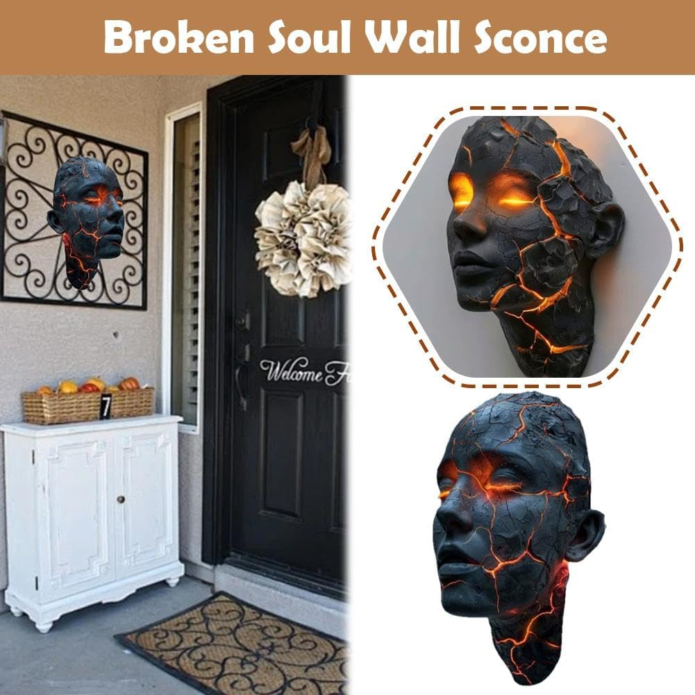 Cracked Soul LED Wall Light - 3D Shattered Glass Gothic Sconce for Halloween, Bedroom, Living Room Decor (Style A) image number 2