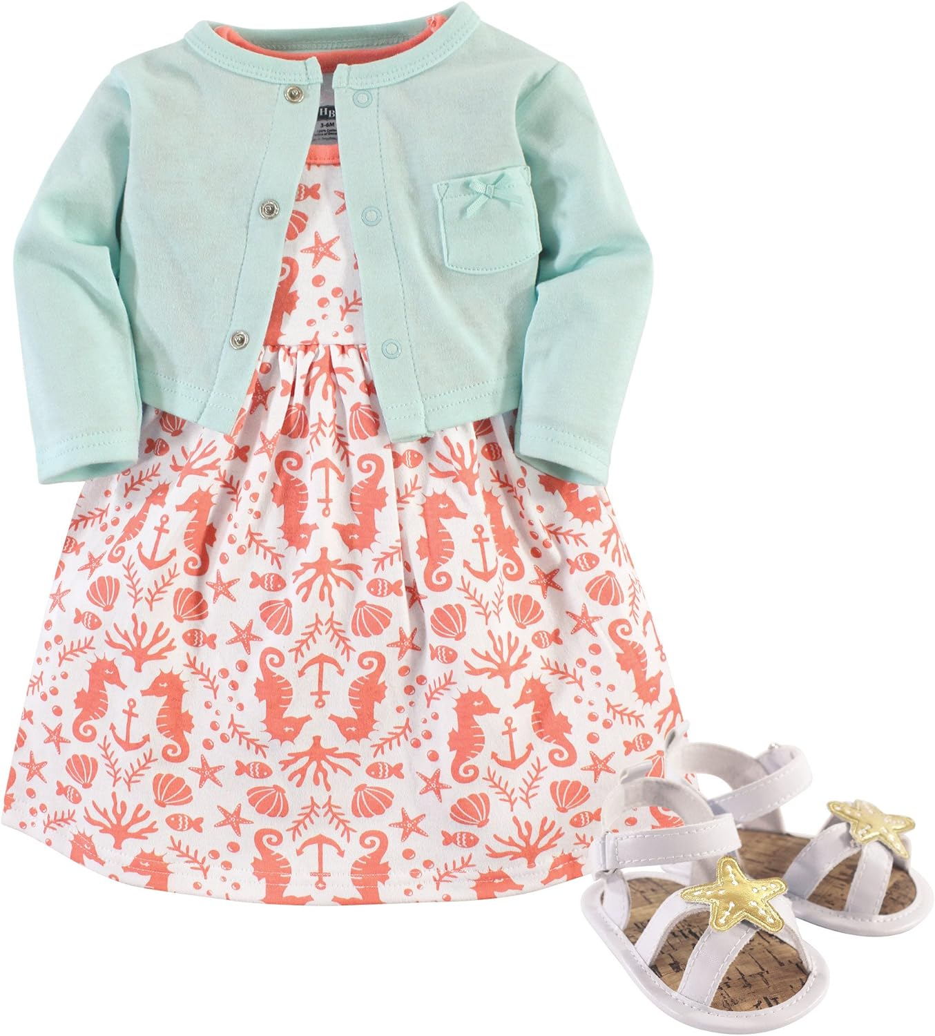 Hudson Baby Girls' Cotton Dress, Cardigan and Shoe Set