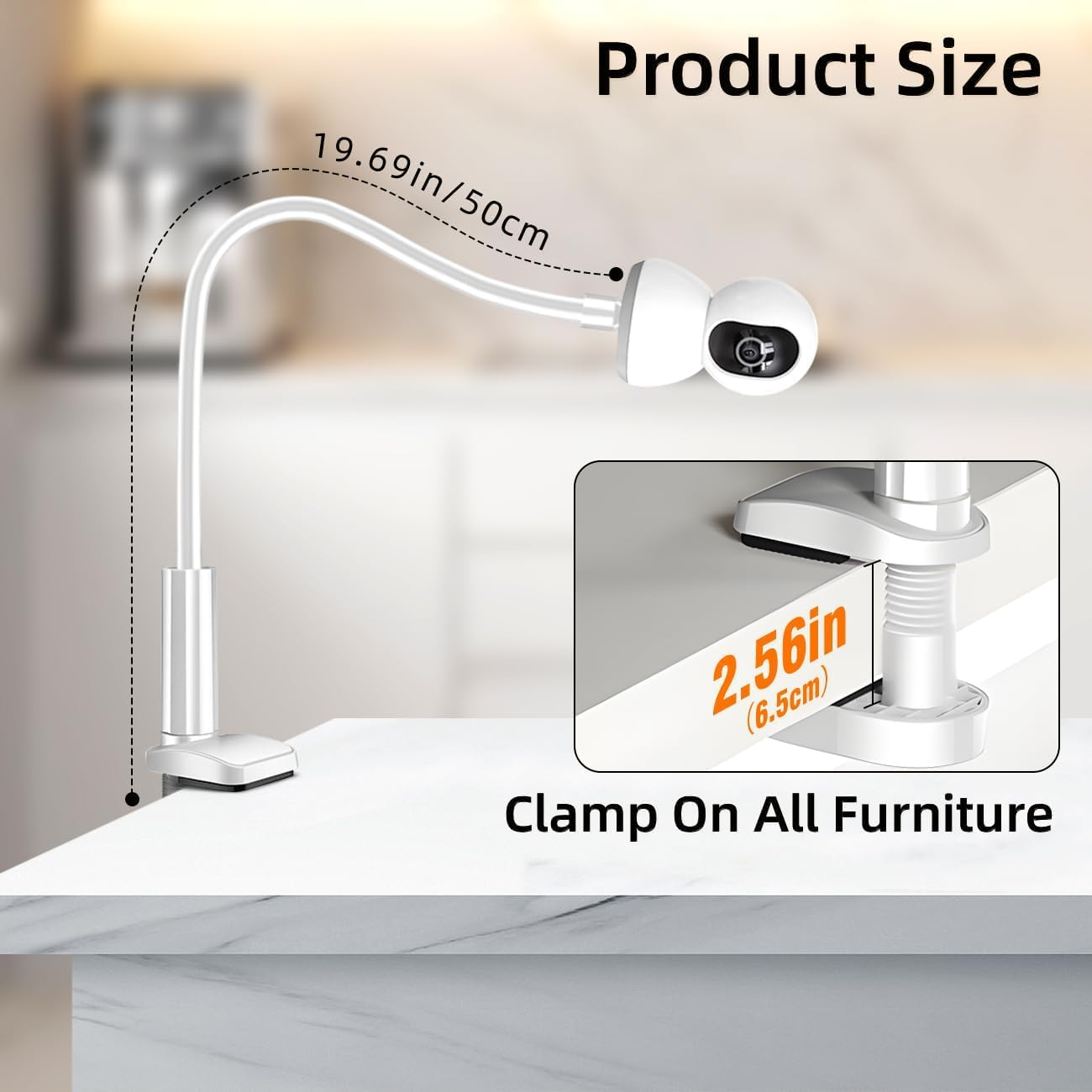 Eymann Universal Baby Monitor Mount - No Drilling Required, Compatible with Arlo, Motorola, Hello Baby & Most Monitor Cameras with 1/4 Screw, Adjustable Gooseneck, Tabletop Mount image number 4