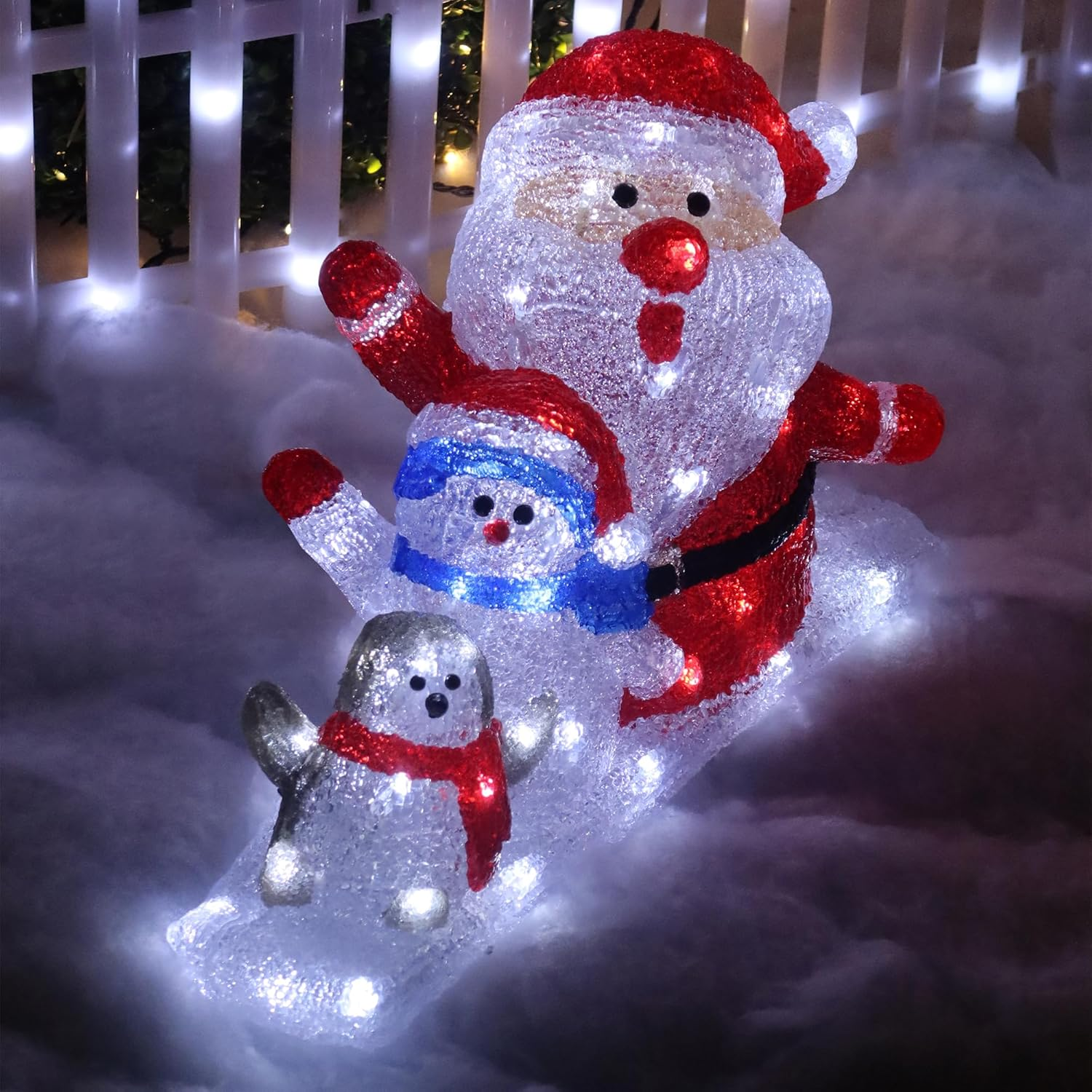 Lexi Lighting Acrylic Santa Penguin and Snowman Led-Lighted Display, 6-Hour On/Off Timer, Xmas Decoration, Indoor/Outdoor Display for Holiday D&eacute;cor image number 3