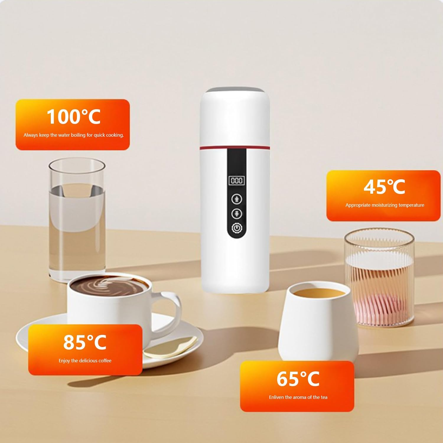1. Portable USB Car Kettle 12V/24V 500Ml Fast Heating Cup for Coffee Tea Travel & Road Trips Travel Heating Cup with USB for Coffee & Tisane - White image number 5