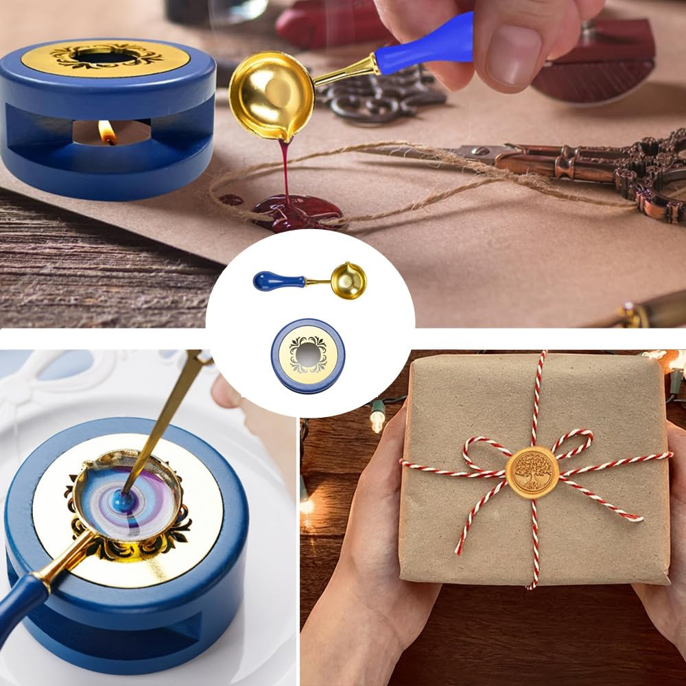 Sealing Wax Kit, Wax Seal Kit, Wood Wax Seal Warmer, Cuicanfla 2 PCS Seal Furnace Melting Tool for Stamp Letter Envelope Wax Seal Sticks Sealing Wax Beads, Beech