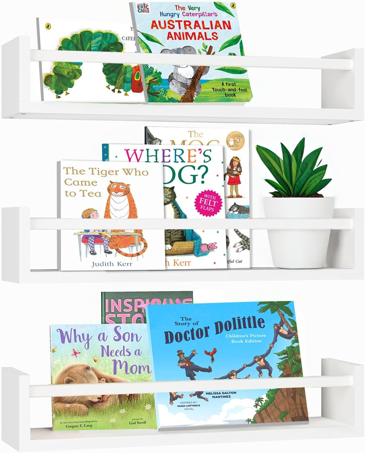 Delsol Floating Nursery Book Shelves for Wall Set of 3,Natural Wood Wall Mounted Bookshelves for Kids Room,Baby Nursery Bedoom Decor (White)