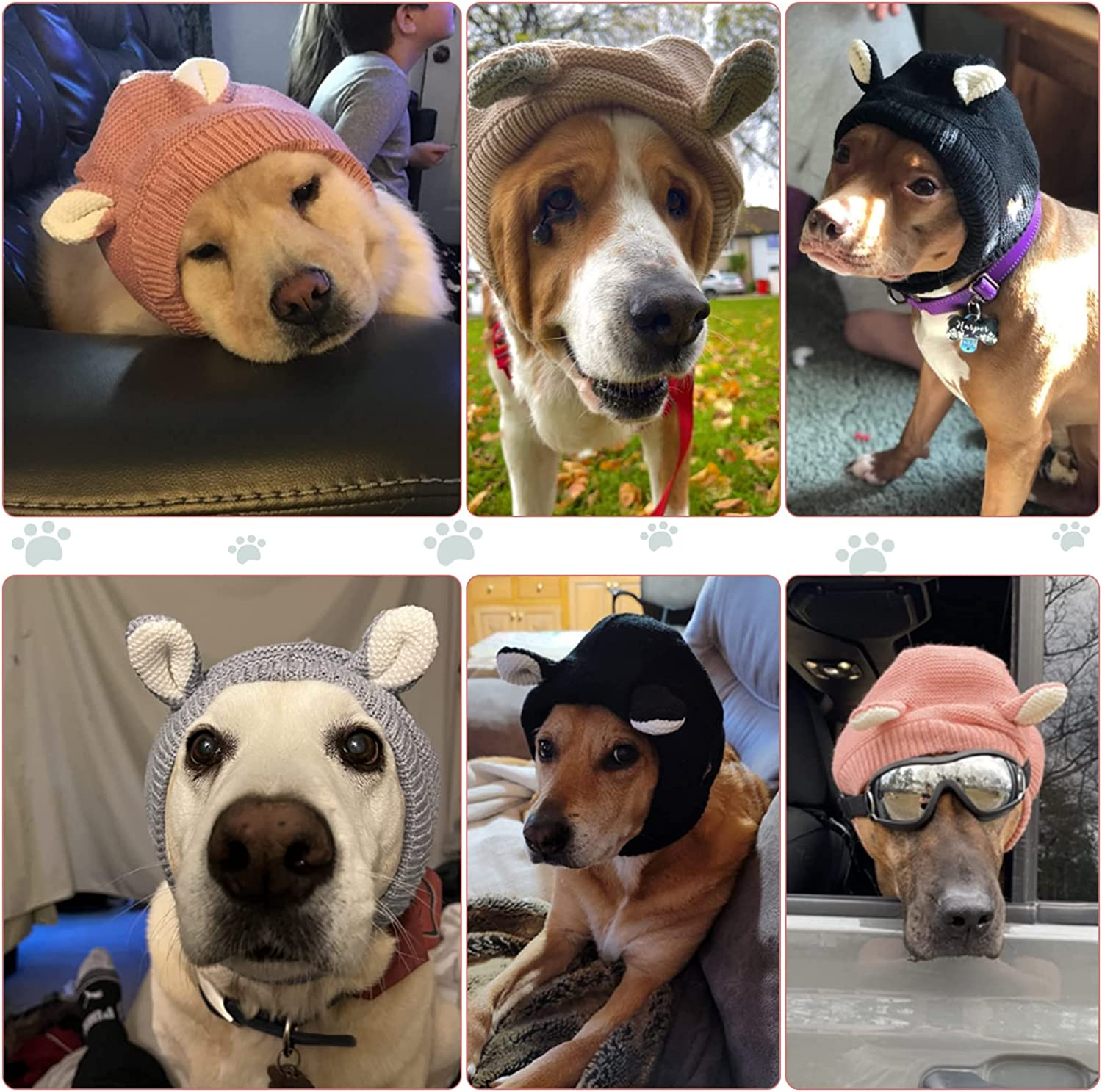 Quiet Ears for Dogs - Noise Protection Ear Muffs, Knitted Hat, Warm Ear Cover, Winter Snood Head Wrap, Bunny Costume for Medium to Large Dogs, Cats, Pets (Black) image number 4