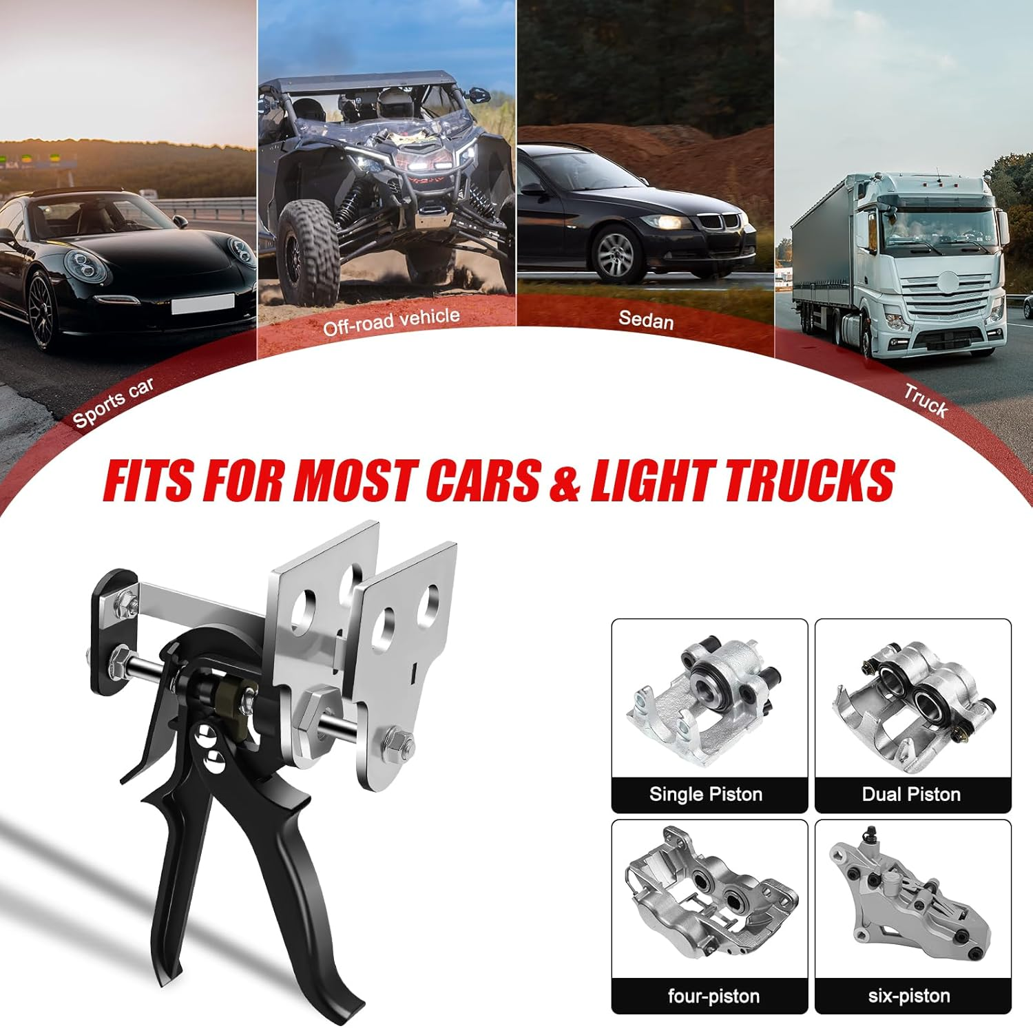 Brake Caliper Compression Tool, 29100 Brake Pad Spreader, Single/Twin/Quad/Sextuplet Pistons Disc Brake Caliper Tool for Most Cars and Light Trucks image number 3