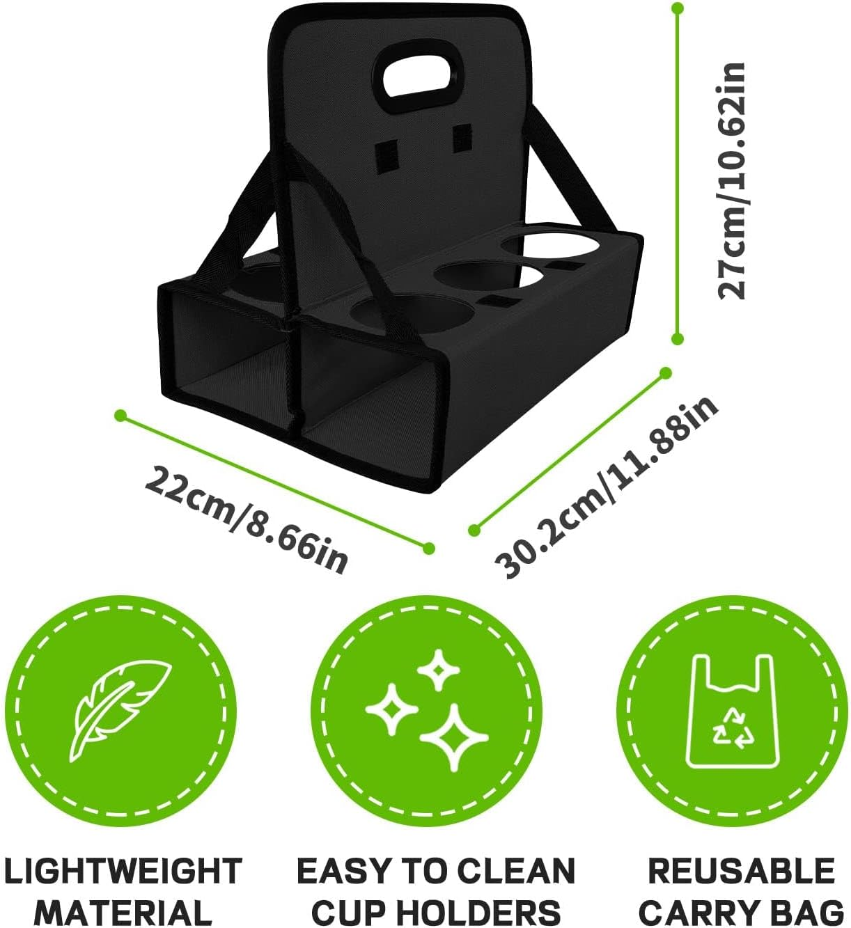 Cup Caddy Portable Drink Carrier or Cans Reusable, 6-Cup Holder with Handle, Folds Flat, Carry Coffee, Wine, Cocktails, Safely Secures Hot and Cold Beverages- for Delivery and Take Out (Black) image number 5