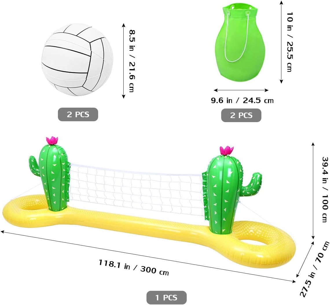 PVC Inflatable Volleyball Game Set Floating Hoop Game Cactus Floating Water Summer Fun Float Game Set Swimming Pool Summer Party300*70 * 100Cm