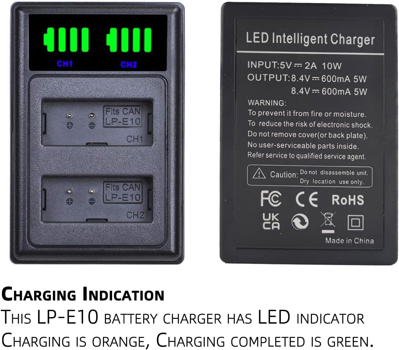LP-E10 USB Dual Battery Charger LC-E10C LC-E10 LC-E10E Charger Compatible with Canon EOS Rebel T7,T6,T5,T3,T100,EOS 4000D,3000D,2000D,1500D, 1300D,1200D,1100D,Kiss X50,X70,X80,X90 image number 3