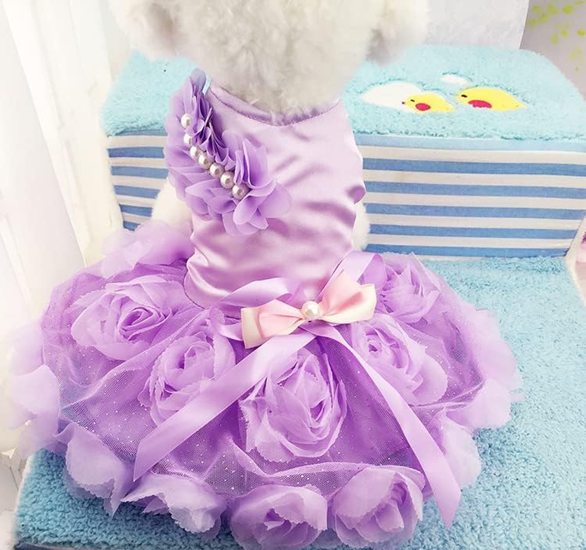 WORDERFUL Dog Wedding Dress Summer Dog Lace Wedding Dress Pet Cute Bubble Skirt Formal Dress for Puppy Small Dogs (XL, Purple) image number 5