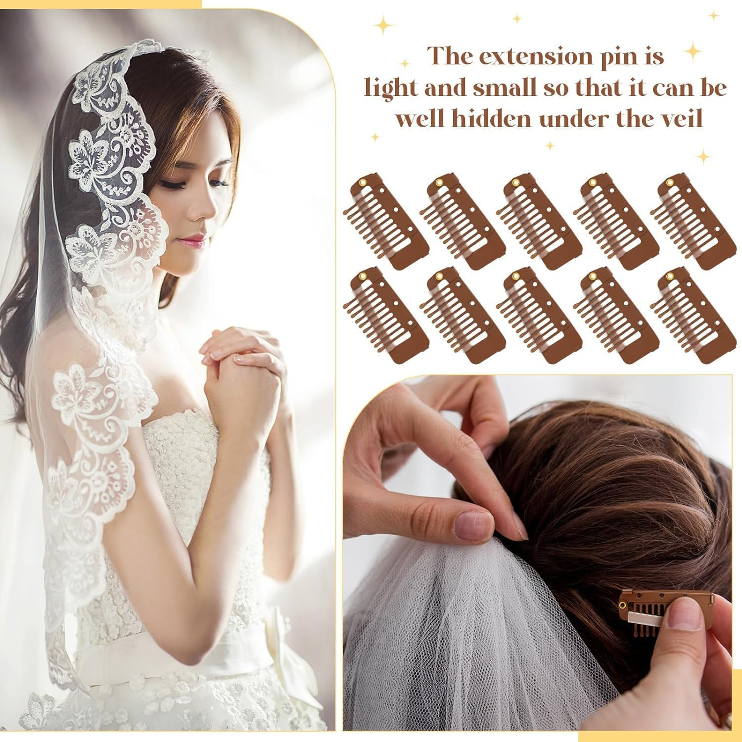 LYSAIMG 15 Pcs Wig Clips,Chunni Clips with Safety Pins,3 Color Hair Extension Clips,Strong Chunni Grip Hair Clip,Metal Wig Clips,Diy Comb,Portable to Secure Wig for Women Men image number 5