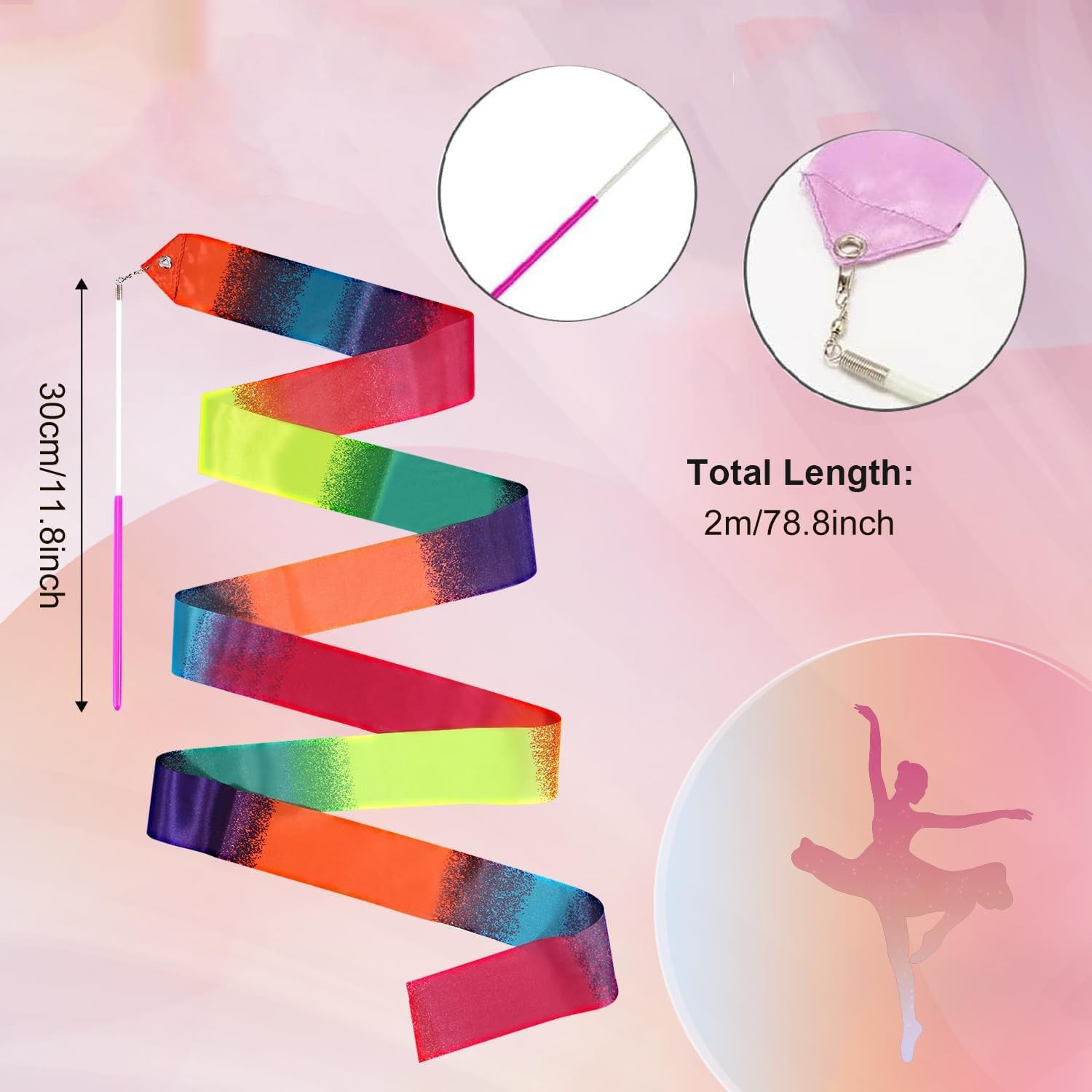 Paifeancodill Ribbons for Gymnastics, 16 Pcs Dance Ribbons Streamers, Sparkling Dance Ribbon Twirling Ribbon with Ribbon Dancer Wand ​For Kids Girls Adults Artistic Dancing Training Party Favor image number 3