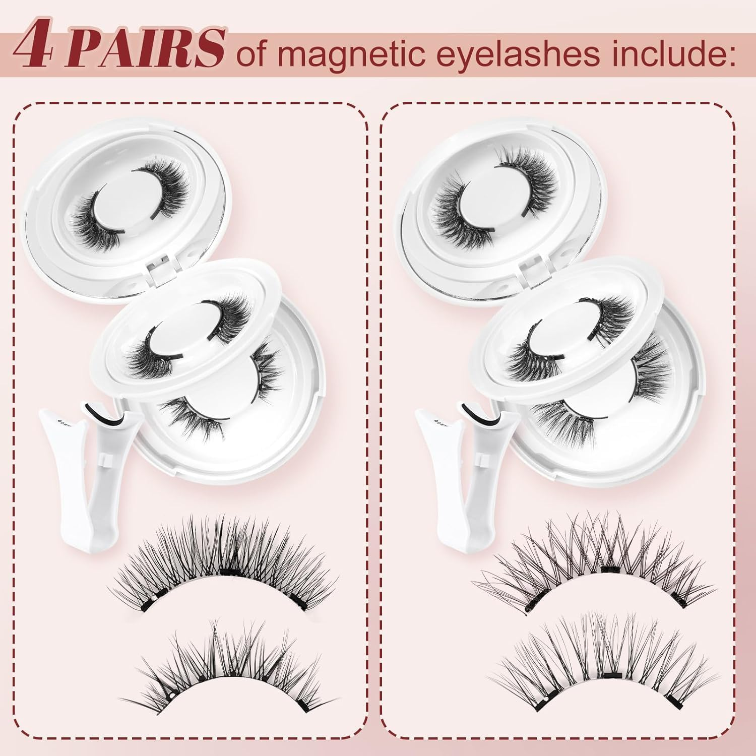 Magnetic-Eyelashes with Applicator, 4 Pairs Magnetic Eye Lashes No Glue or Eyeliner Needed,Reusable Magnetic-Lashes Natural Look without Eyeliner,Eyelashes Easy to Wear and Remove image number 4
