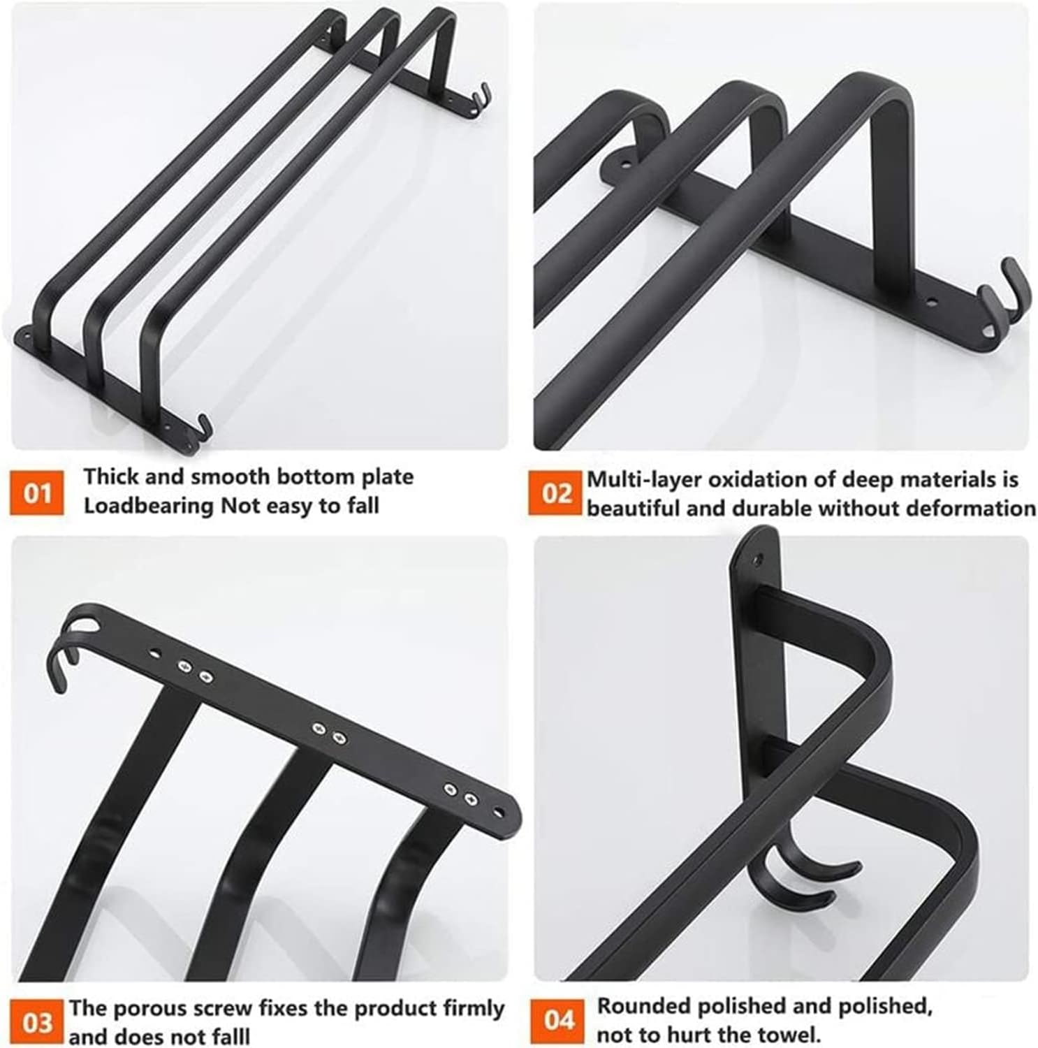 50CM Bath Towel Bars Towel Racks for Bathroom Lavatory, Bathroom Accessories 3-Tiers Ladder Hand Towel Holder with 2-Hooks, Wall Mount Towel Hanger Rail for Washroom Kitchen Space Saving 3 Bars image number 2