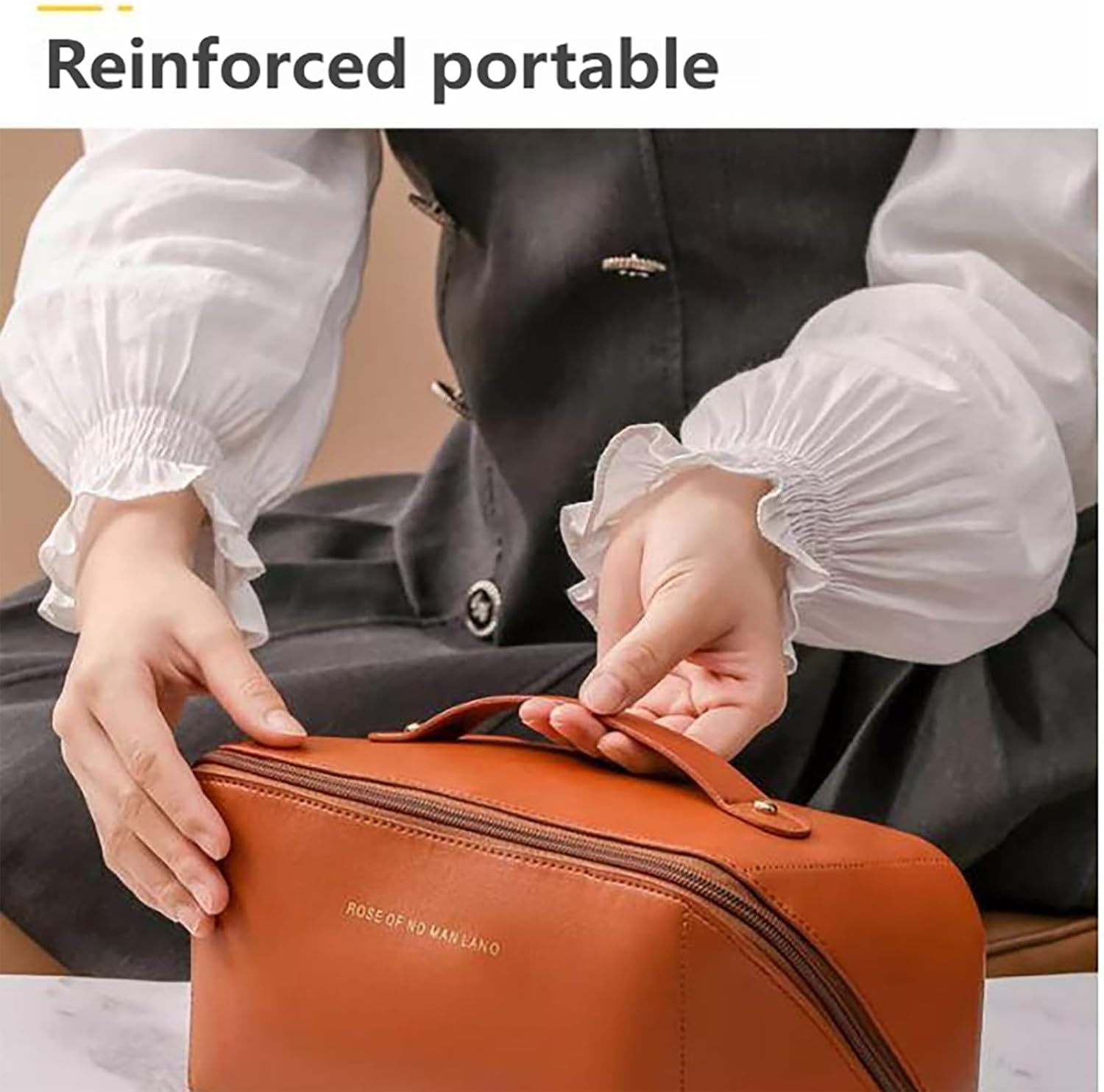 SYGELER Premium PU Travel Cosmetic Organizer - Waterproof Large Capacity Makeup Bag for Women, Portable Toiletry Storage with 5 Compartments, Vacation Essentials (Brown)