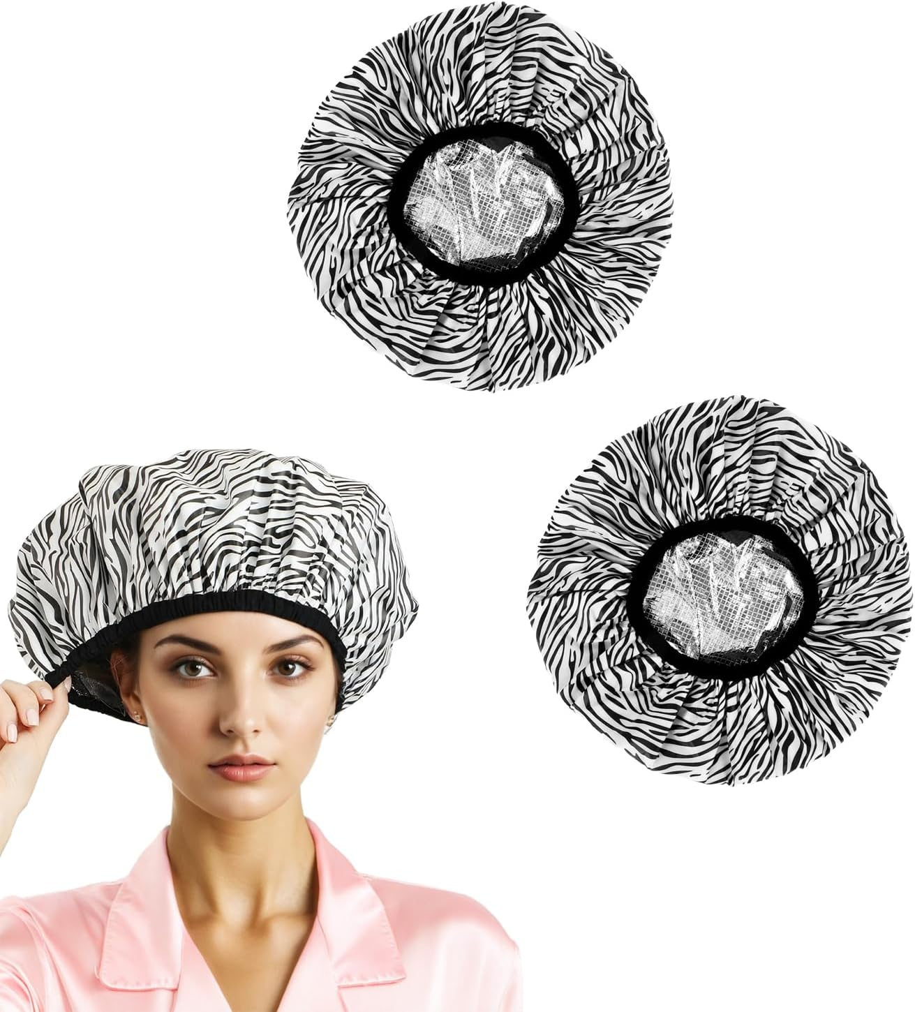2 Pack Deep Conditioning Heat Cap Set - Tinfoil Foil Caps for Home & Salon, Ideal for Hair Dye & Hot Oil Treatments - Easy to Use, Effective & Durable (Black & White Stripes)