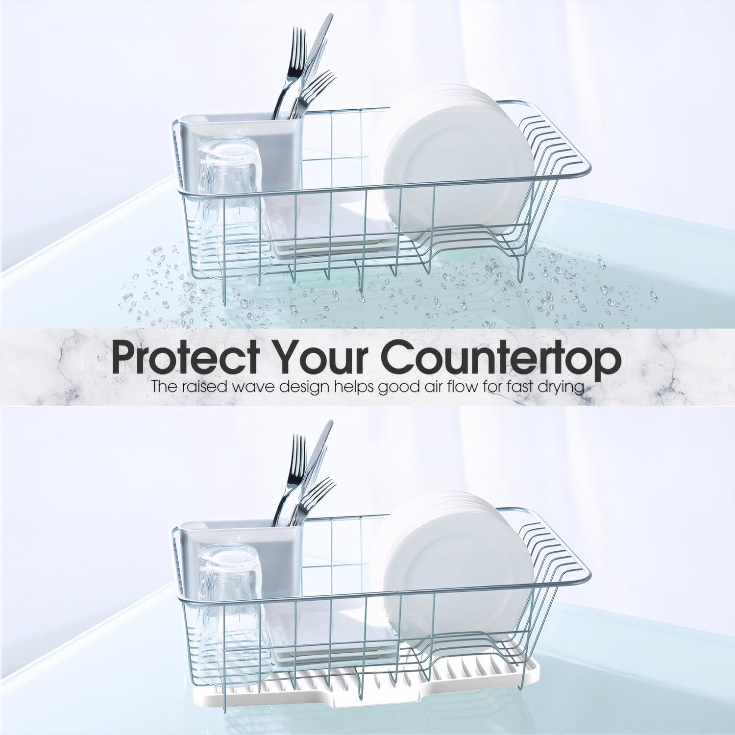 Silicone Dish Drying Mat for Kitchen Counter Non-Slip Pad with Built-In Drain Sink (Black) - Grey image number 6