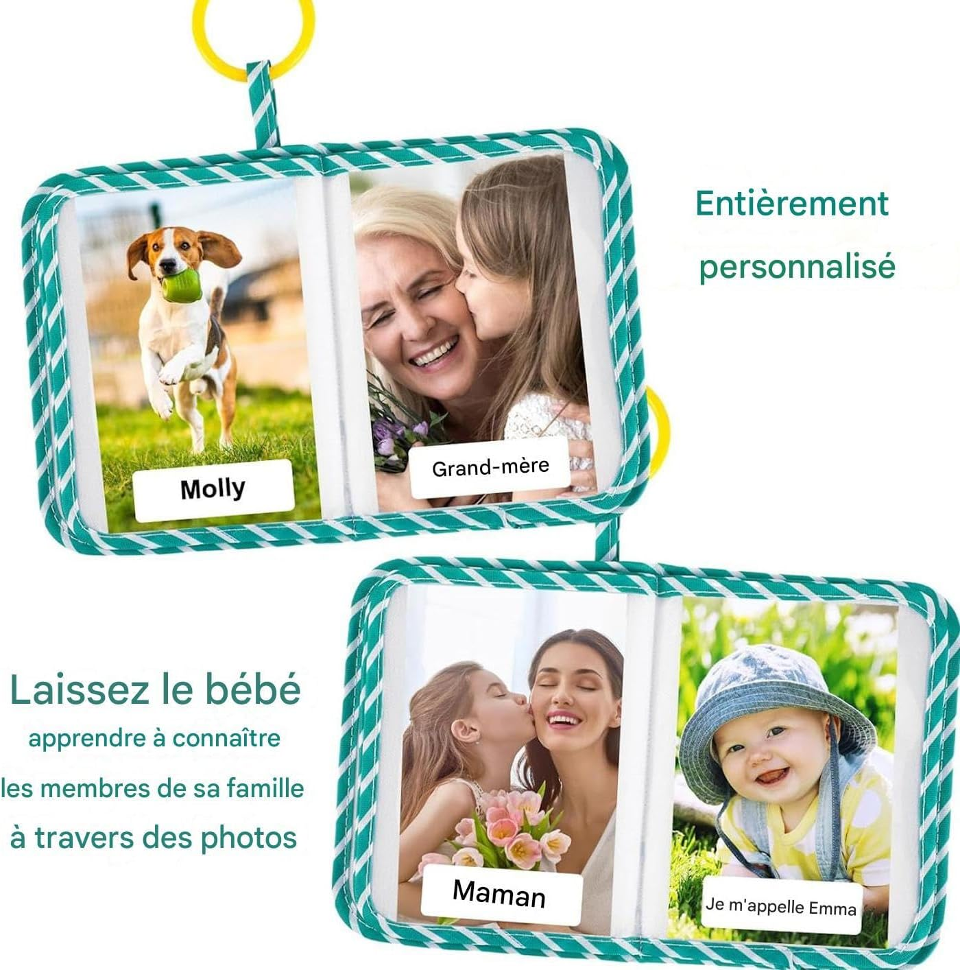 Baby First Photo Album, Sweet Dinosaur Rustle Book, Portable Playful Album with Mirror Safe for Moments Family Birth Birthday image number 3