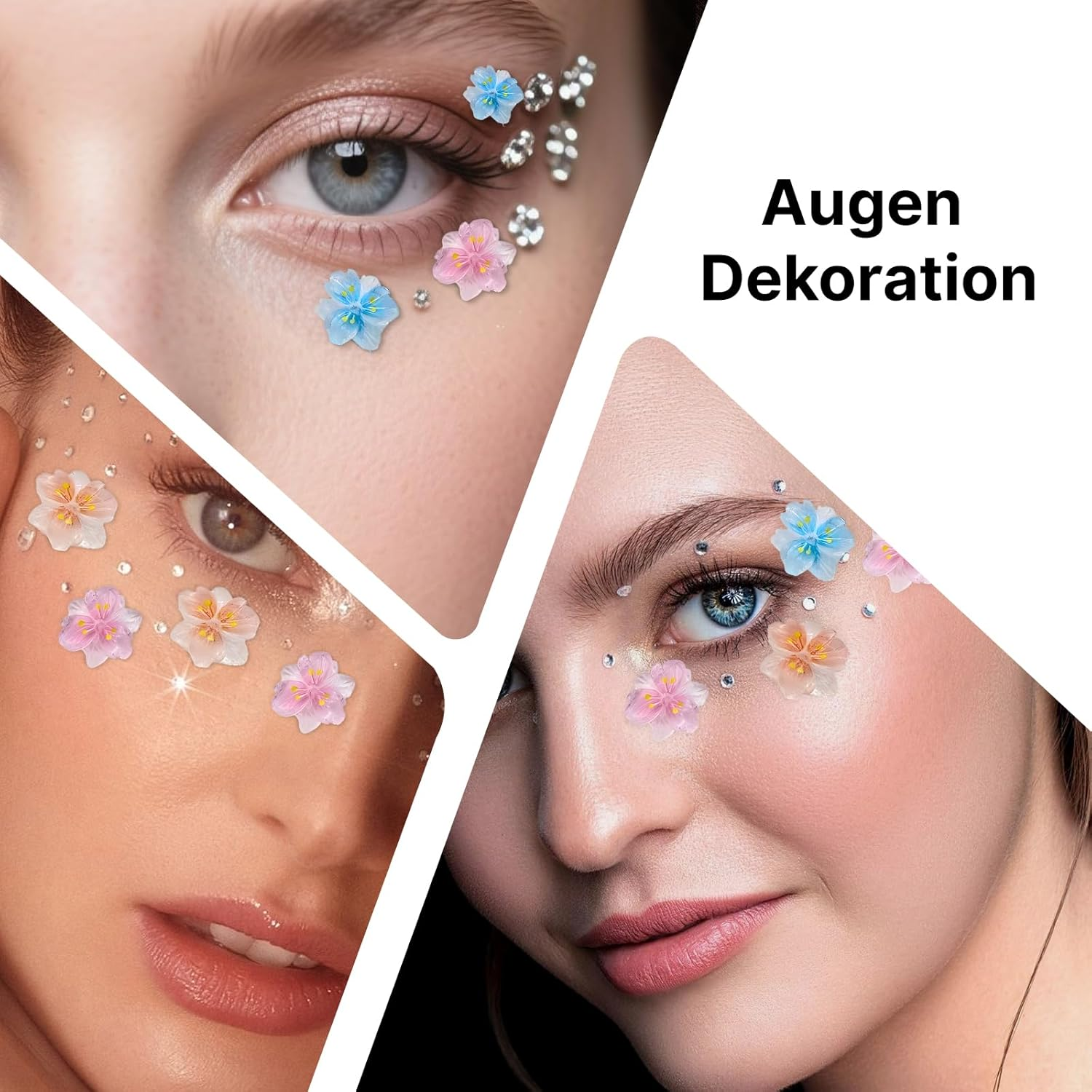 Huoflame 3D Flower Nail Charms - Ice Translucent Pack of 50 Resin Nail Decoration - Colourful Five-Leaf Charms for Nails DIY Nail Design, Glitter Rhinestone Nail Art for Gel X Nail Tips and Charm image number 3