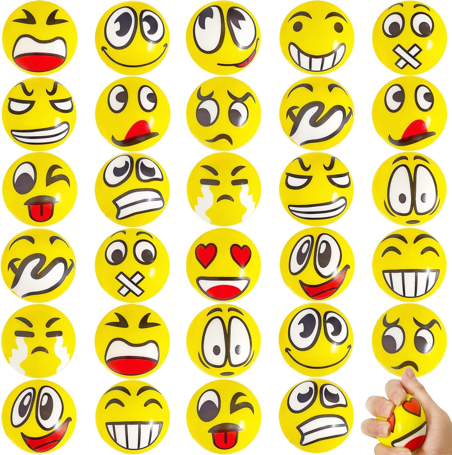 Juuxncgv 30 Pcs Face Stress Balls,2.5" Funny Face Squeeze Balls,Stress Relief Balls for Gifts,Kids,Party Favors,Present Fillers,Coworkers image number 3